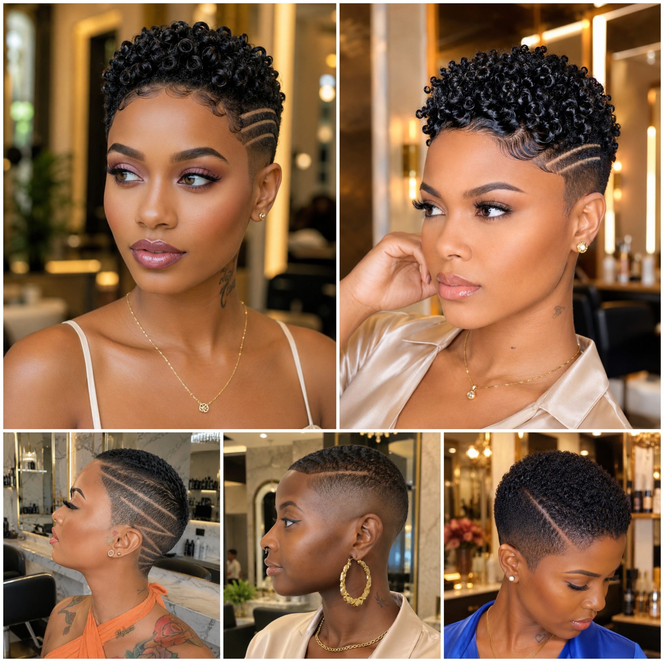 Low Cut Afro Looks With Soft Face-Framing Detail Low Cut Afro Looks With Soft Face-Framing Detail