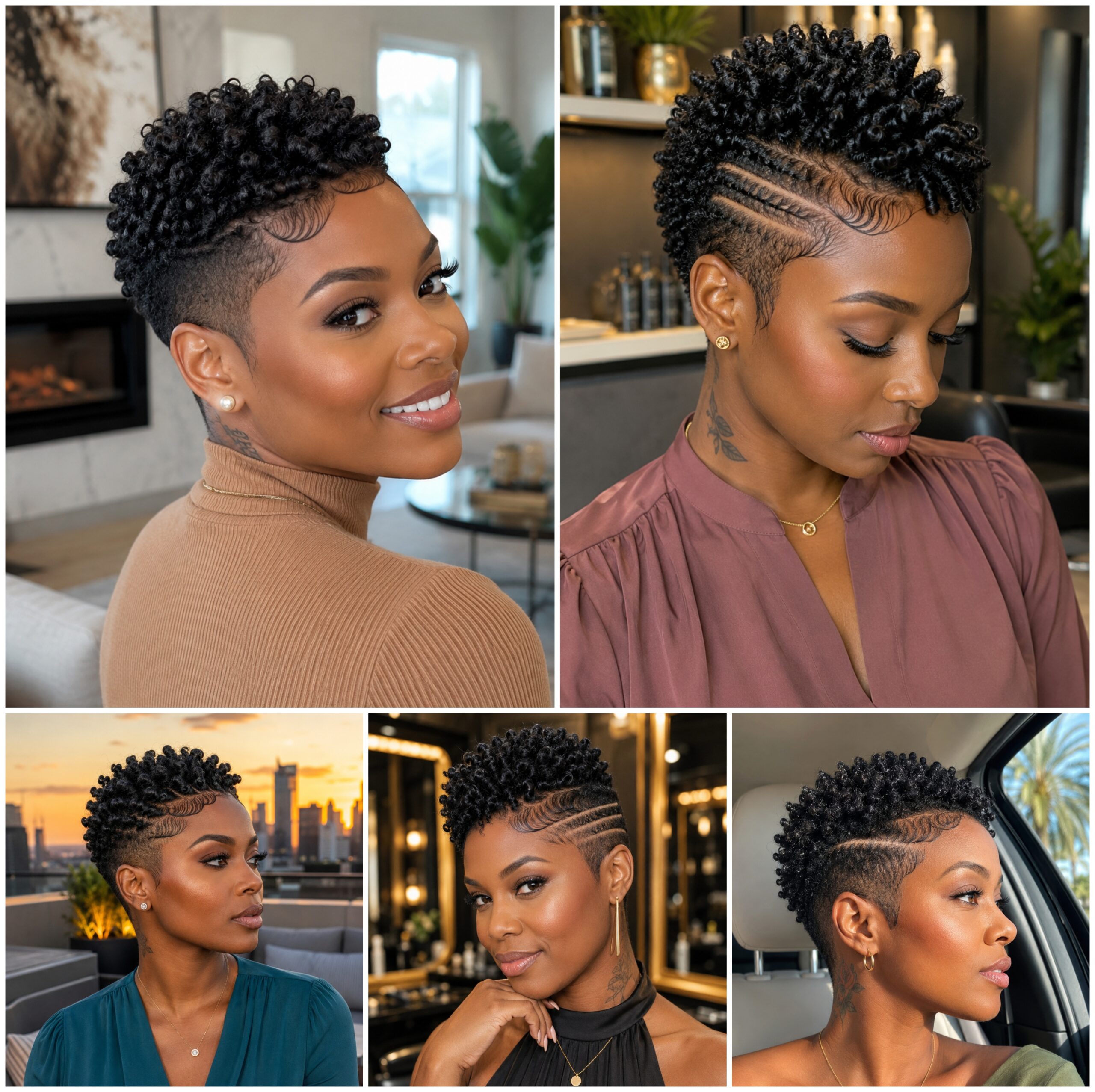 Short Coily Pixie Fades with Side Detail