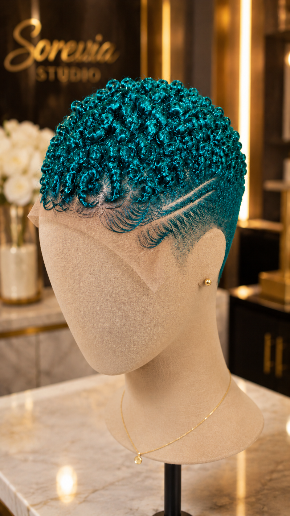 A Bold Teal Curly Pixie With A Sculpted Edge — Where To Buy This Statement Piece 💙✨ #StayGlamHairstyleh