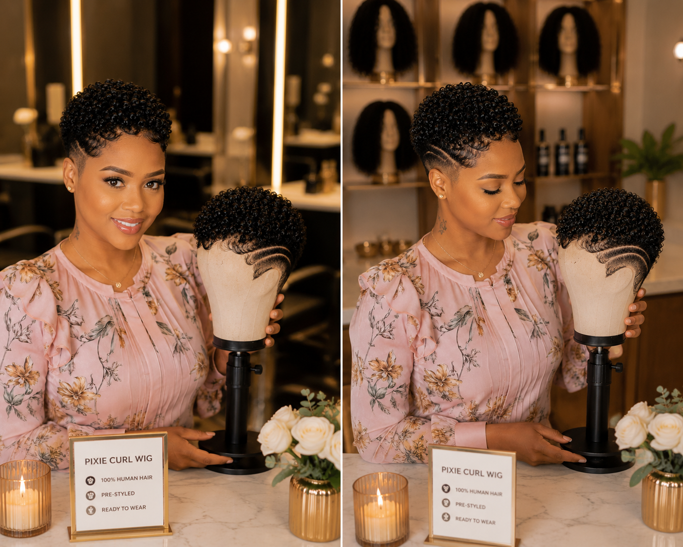 Classic Curly Pixie Wig With Bold Swoosh Line Design Is Pre-Styled Human Hair 🖤P✨ #StayGlamHairstyle