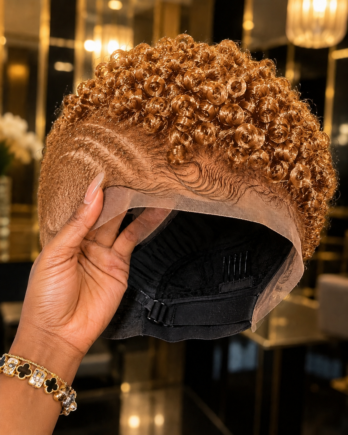 Three Sleek Side Cornrows Meet Warm Honey Blonde Curls On A Held-Open Unit #stayglamsch Three Sleek Side Cornrows Meet Warm Honey Blonde Curls On A Held-Open Unit #stayglamsch