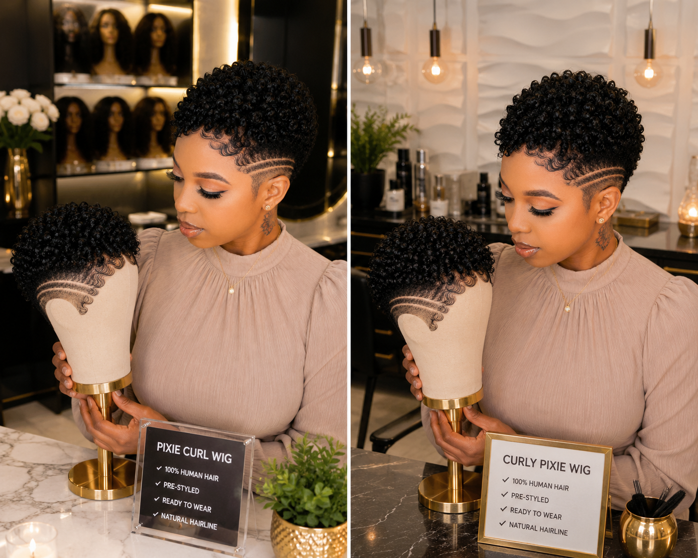 Curly Pixie With Twin Side Lines And A Fanned Edge — Where To Buy This Look 🖤✨ #stayglamscp Curly Pixie With Twin Side Lines And A Fanned Edge — Where To Buy This Look 🖤✨ #stayglamscp
