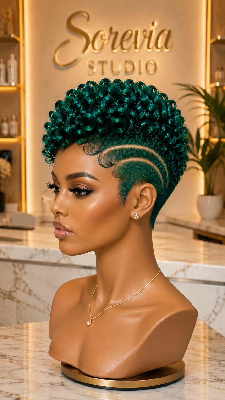 Emerald Green Curly Pixie Wig With Swirl Line Design Turns Heads Instantly 💚H✨ #braidsforwomen