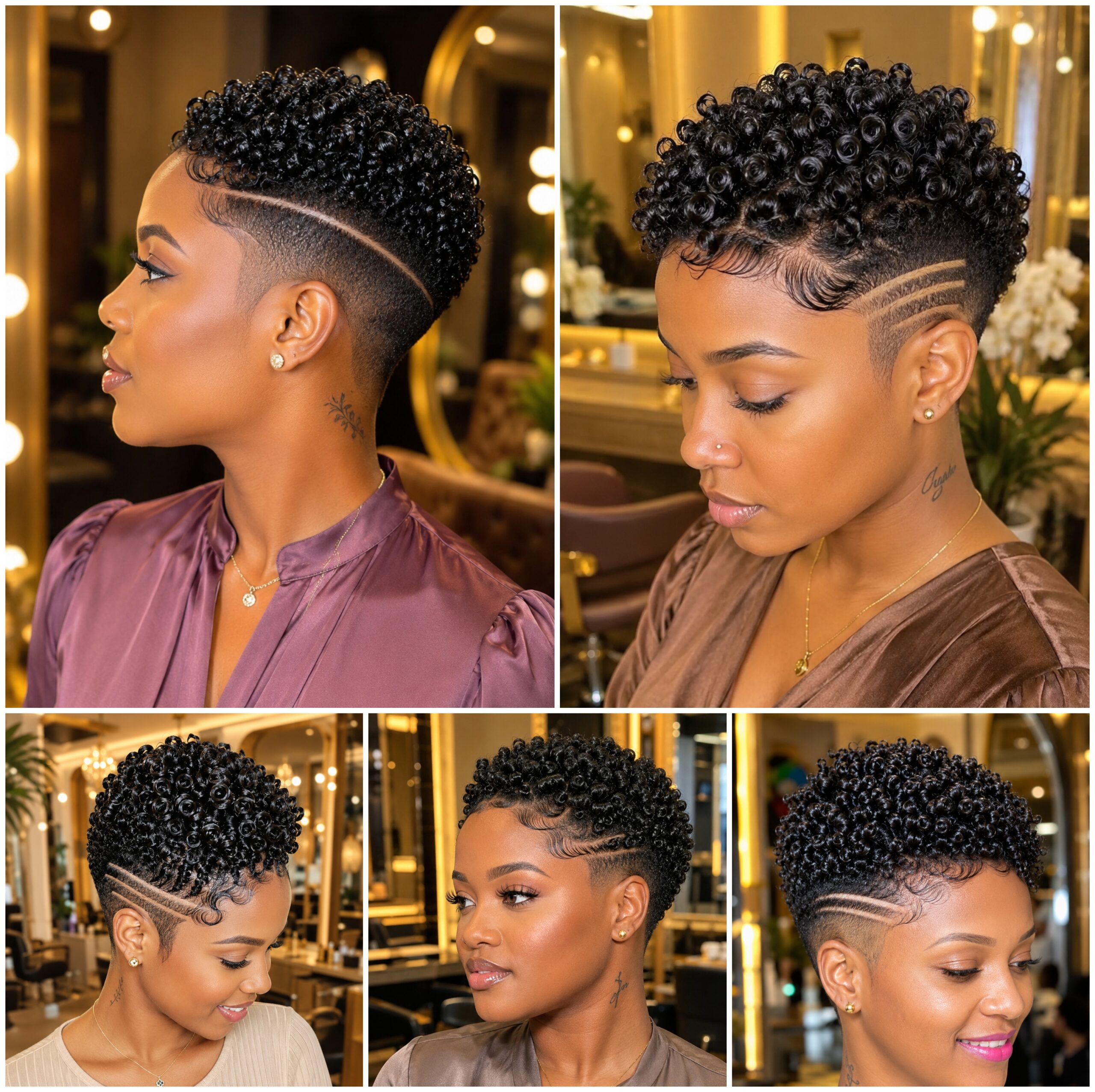 Curly Fade Pixies with Sculpted Hairlines