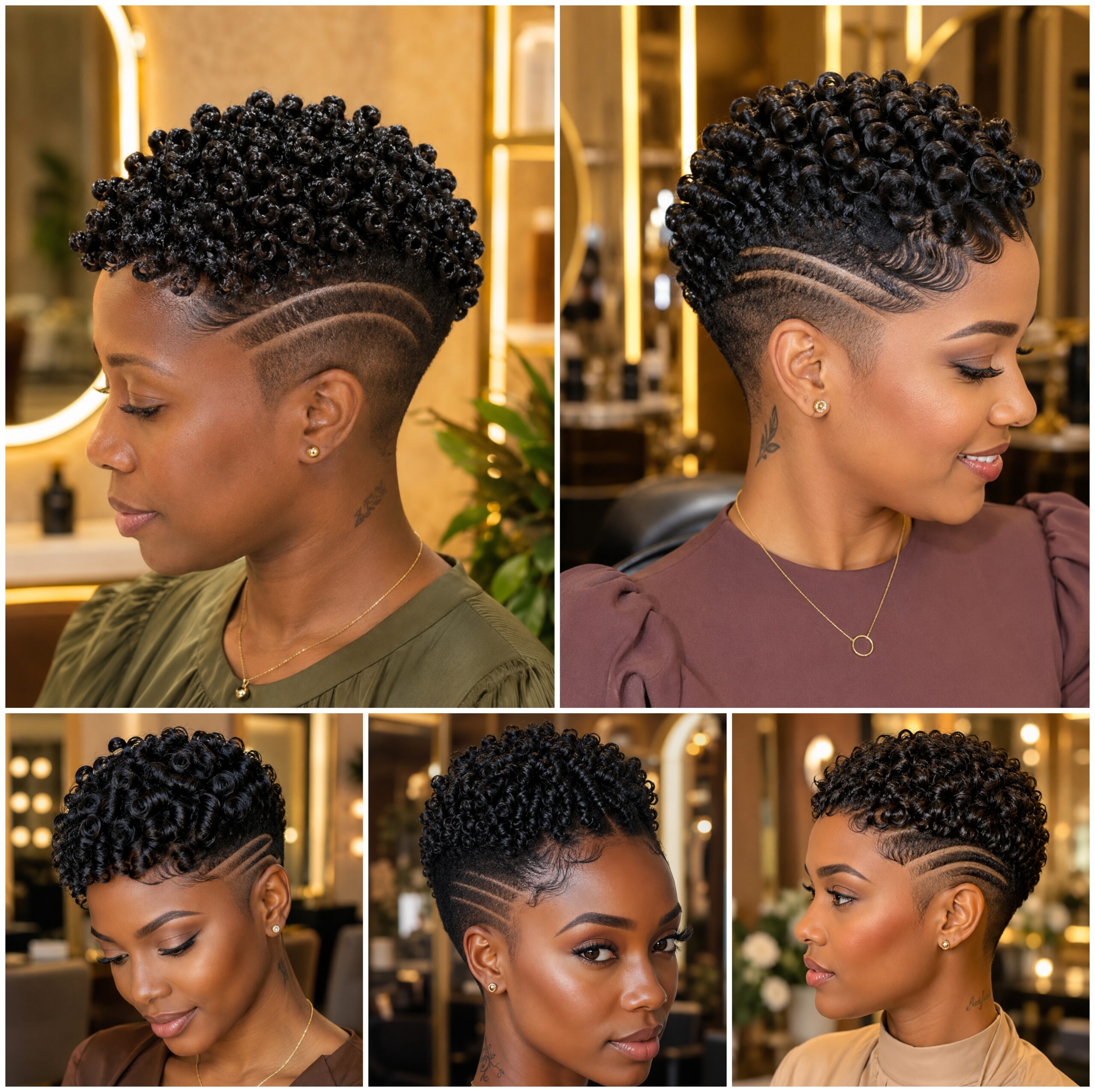 Finger Coil Pixie Cuts with Triple Temple Lines