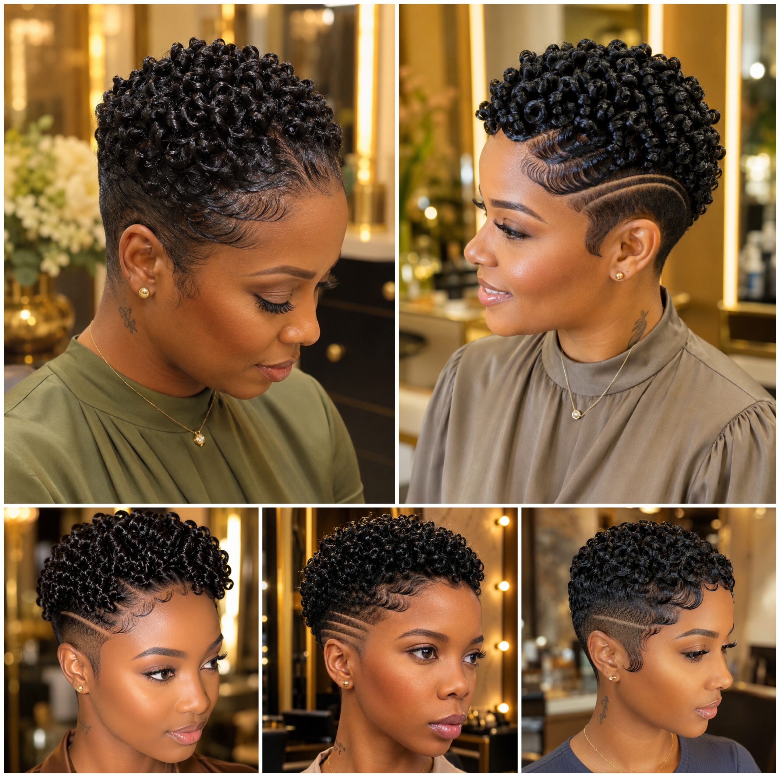 Curly Afro Pixies with Etched Side Lines