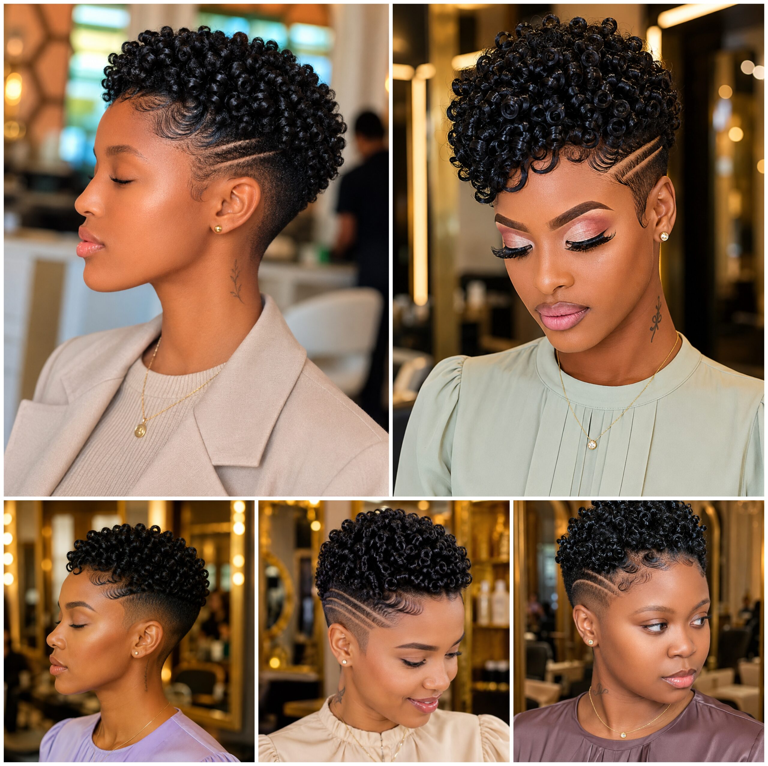 Short Coil Pixie Cuts with Fade Detail