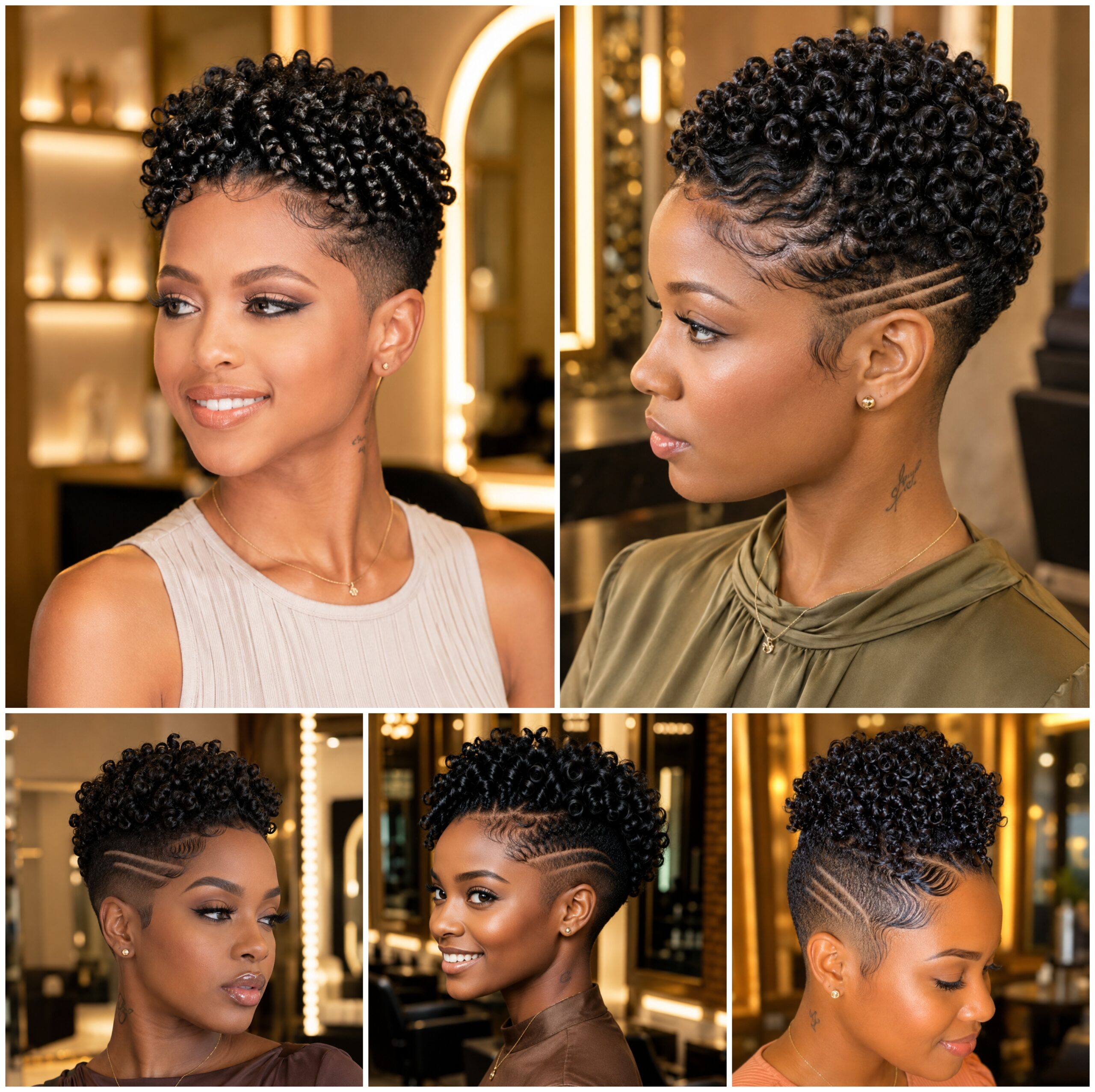 Curly Pixie Afro Fades with Line Detail Curly Pixie Afro Fades with Line Detail