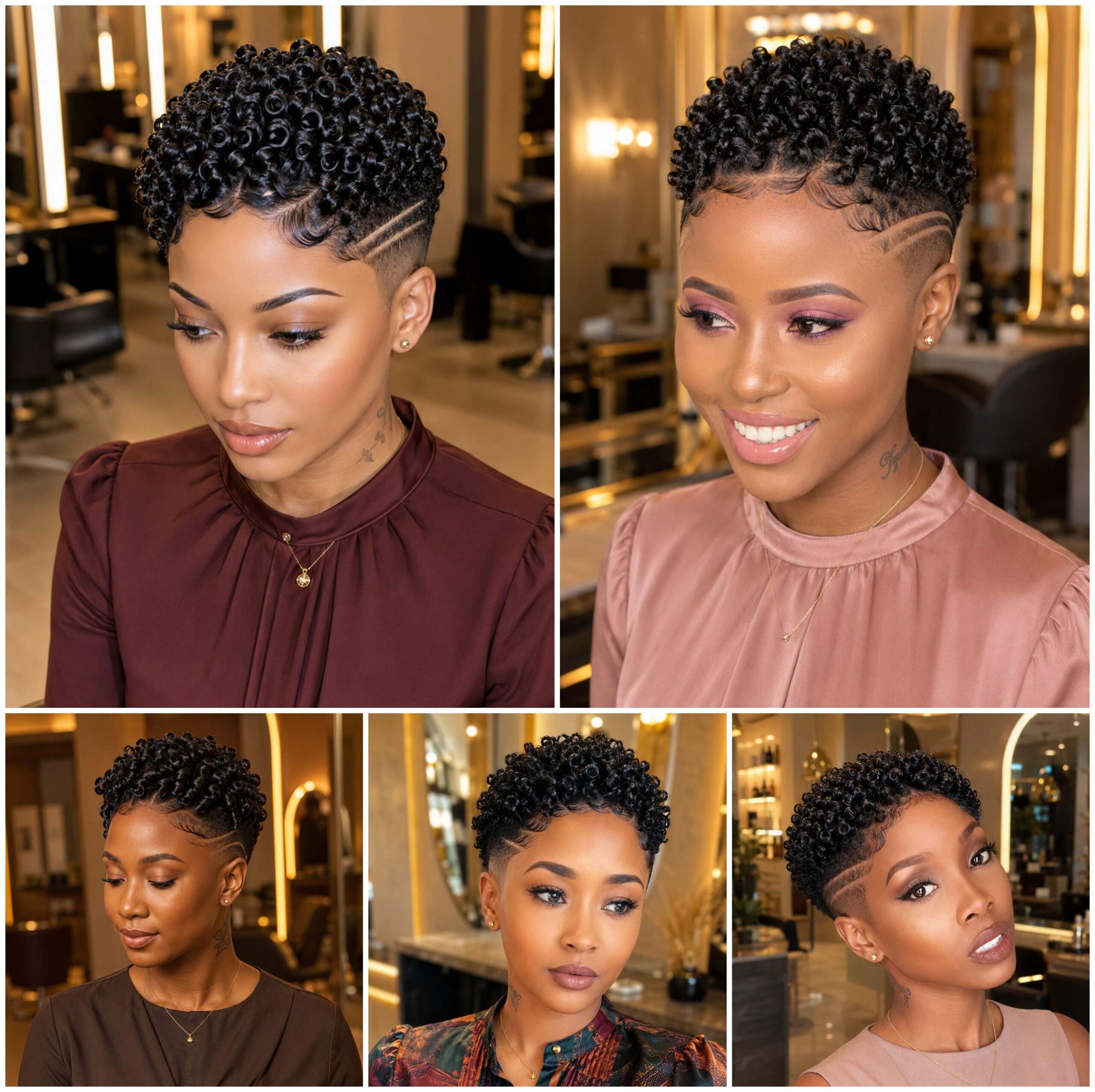Coily Pixie Fade Looks with Razor Side Parts
