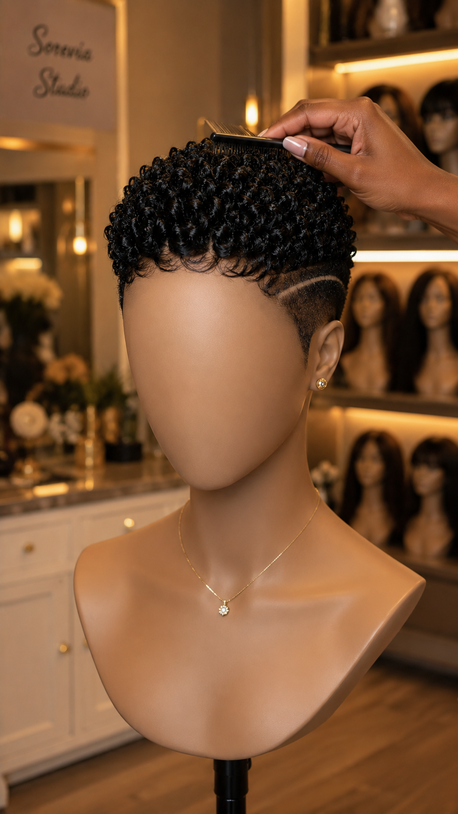 Jet Black Curly Pixie Wig With Single Line Detail Gets The Signature Studio Finish 🖤H✨ #stayglamsc