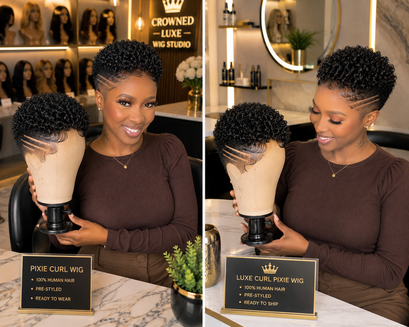 This Luxe Curl Pixie Wig With Swept Line Design Is 100% Human Hair 😍P✨ #StylistStudioMSC