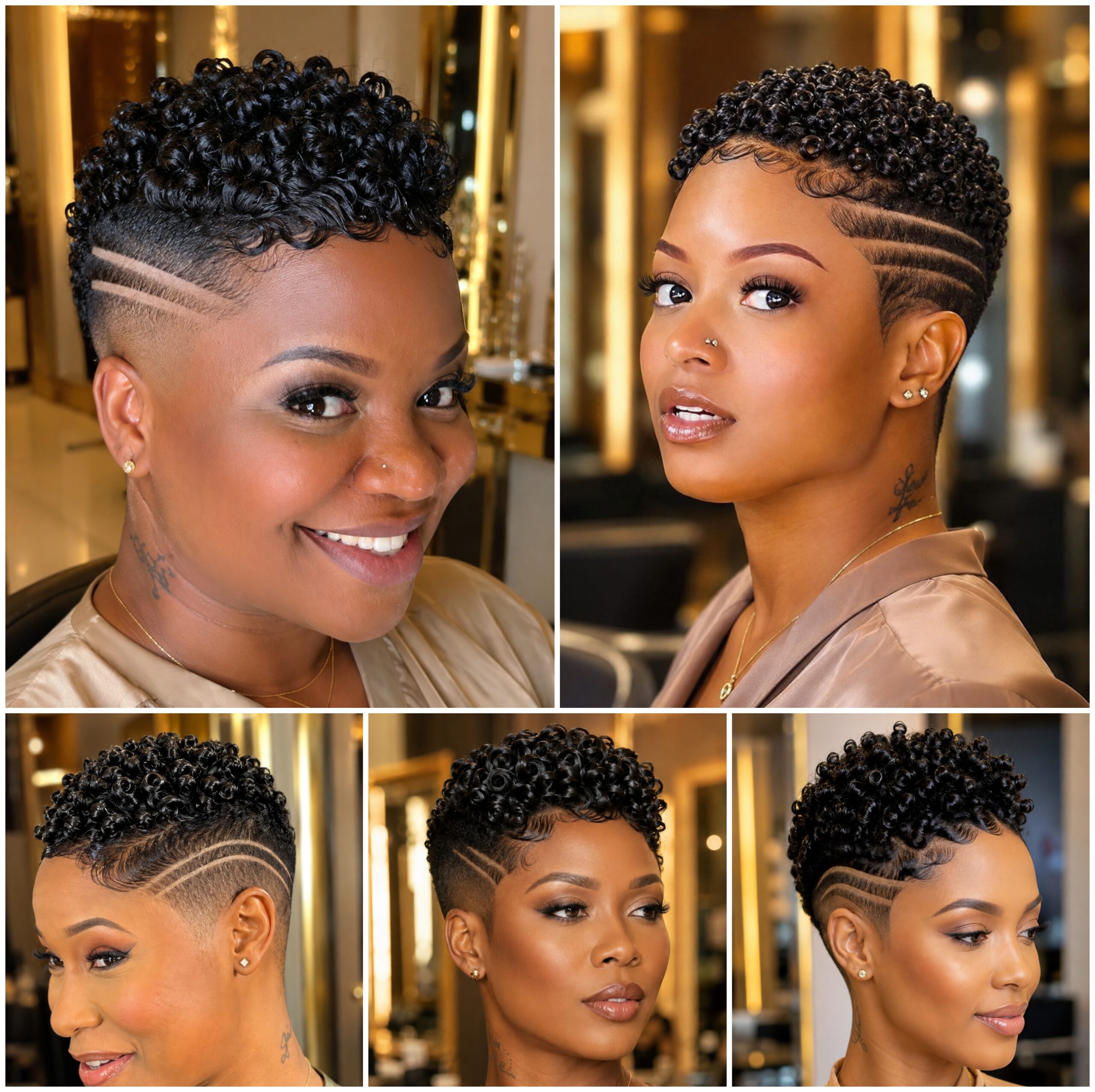 Short Coily Fades with Etched Temple Lines