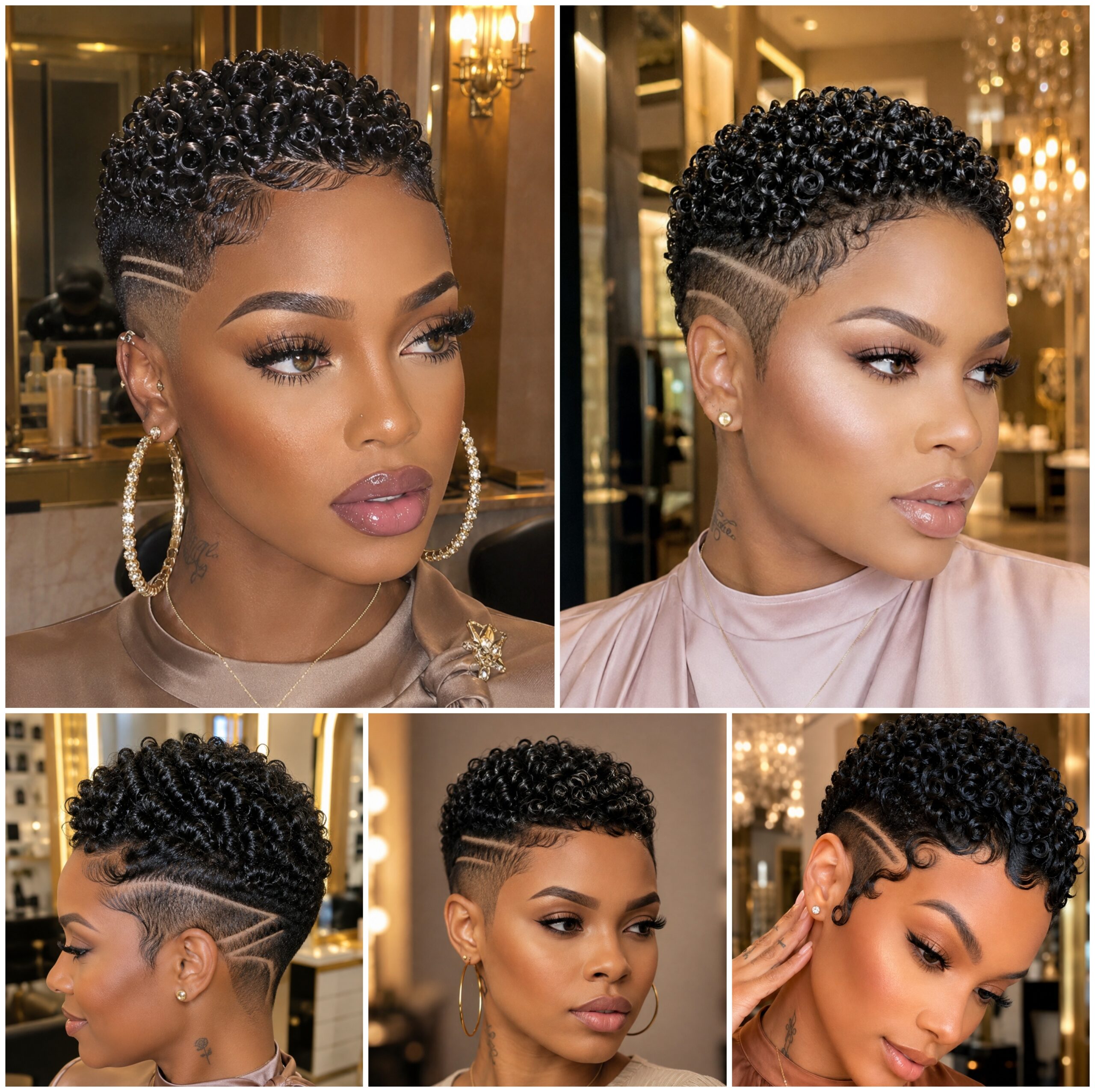 Short Curly Fades with Glossy Wave Edges Short Curly Fades with Glossy Wave Edges