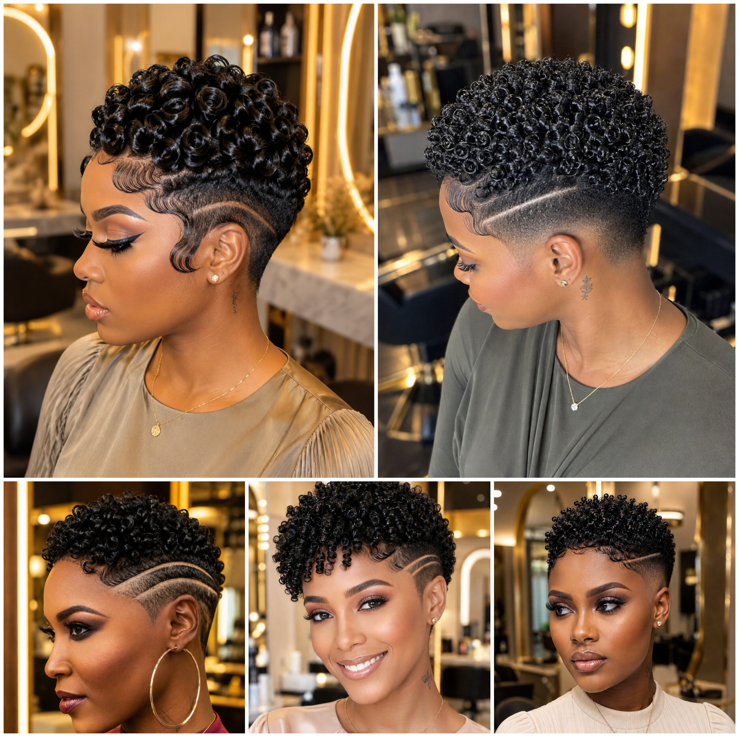 Triple-Line Taper Cuts Framing Glossy Finger Coils Triple-Line Taper Cuts Framing Glossy Finger Coils