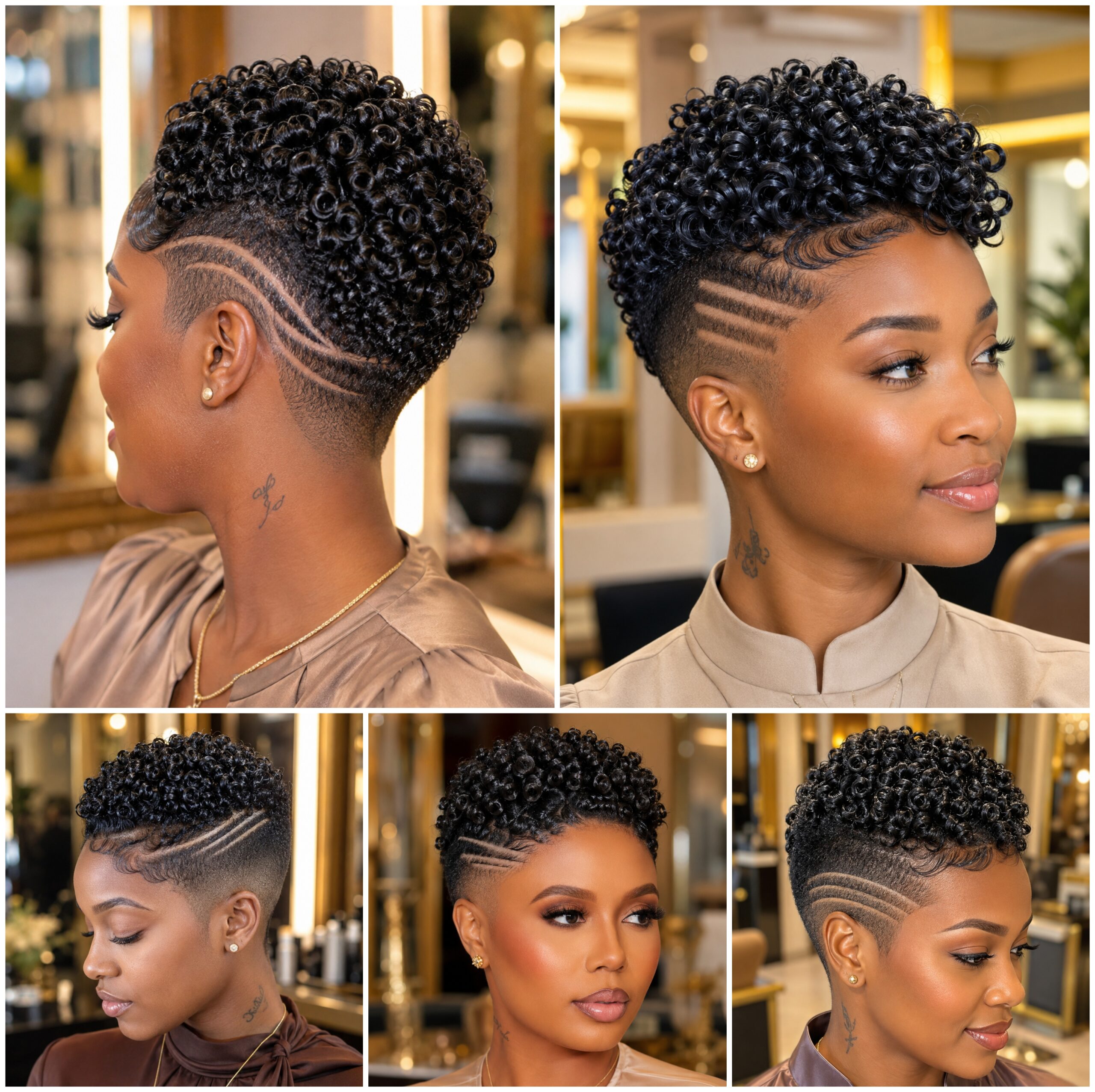 Tapered Afro Curls with Double Side Lines