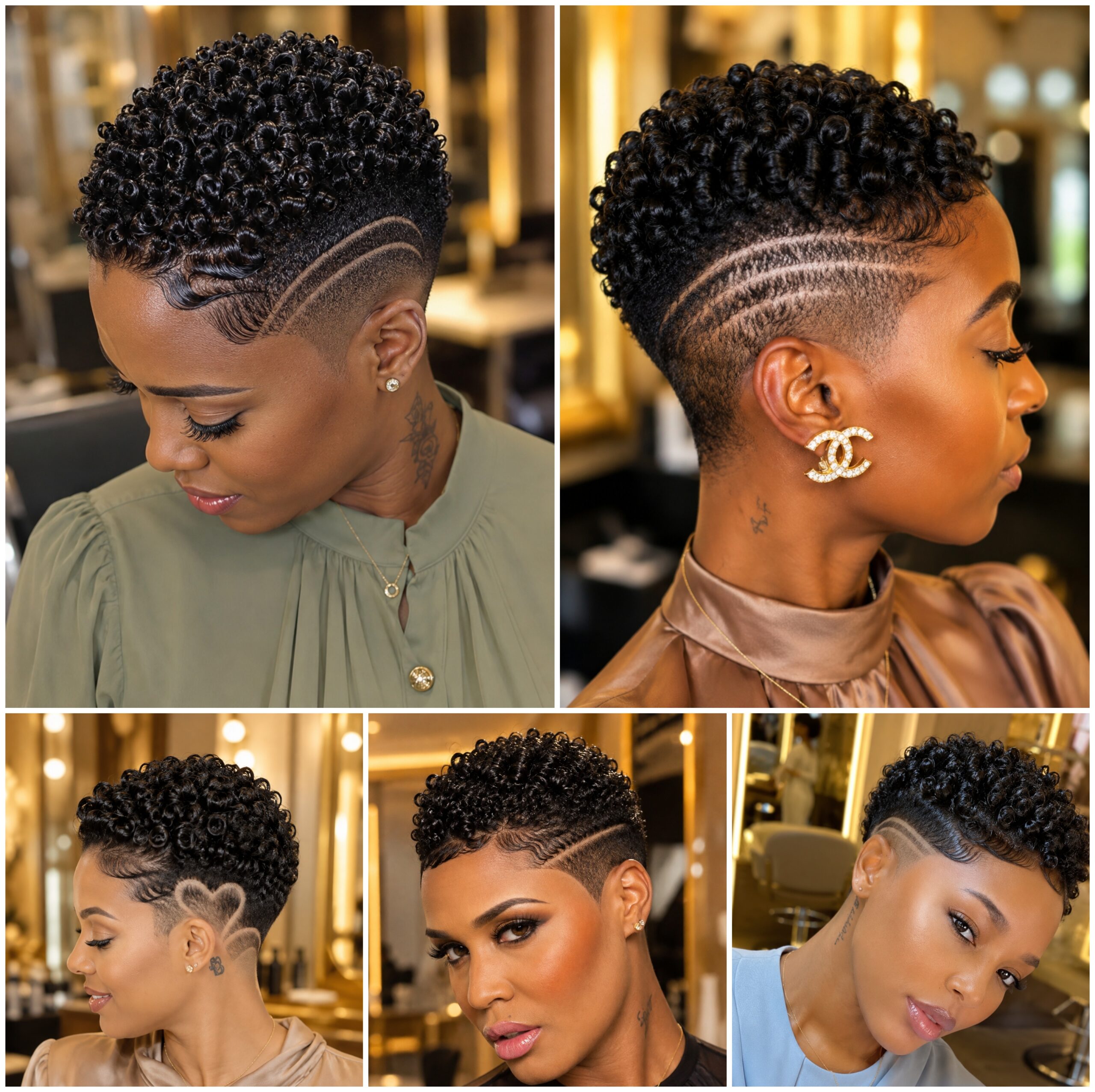 Glossy Coil Pixie Cuts with Carved Fade Detail Glossy Coil Pixie Cuts with Carved Fade Detail