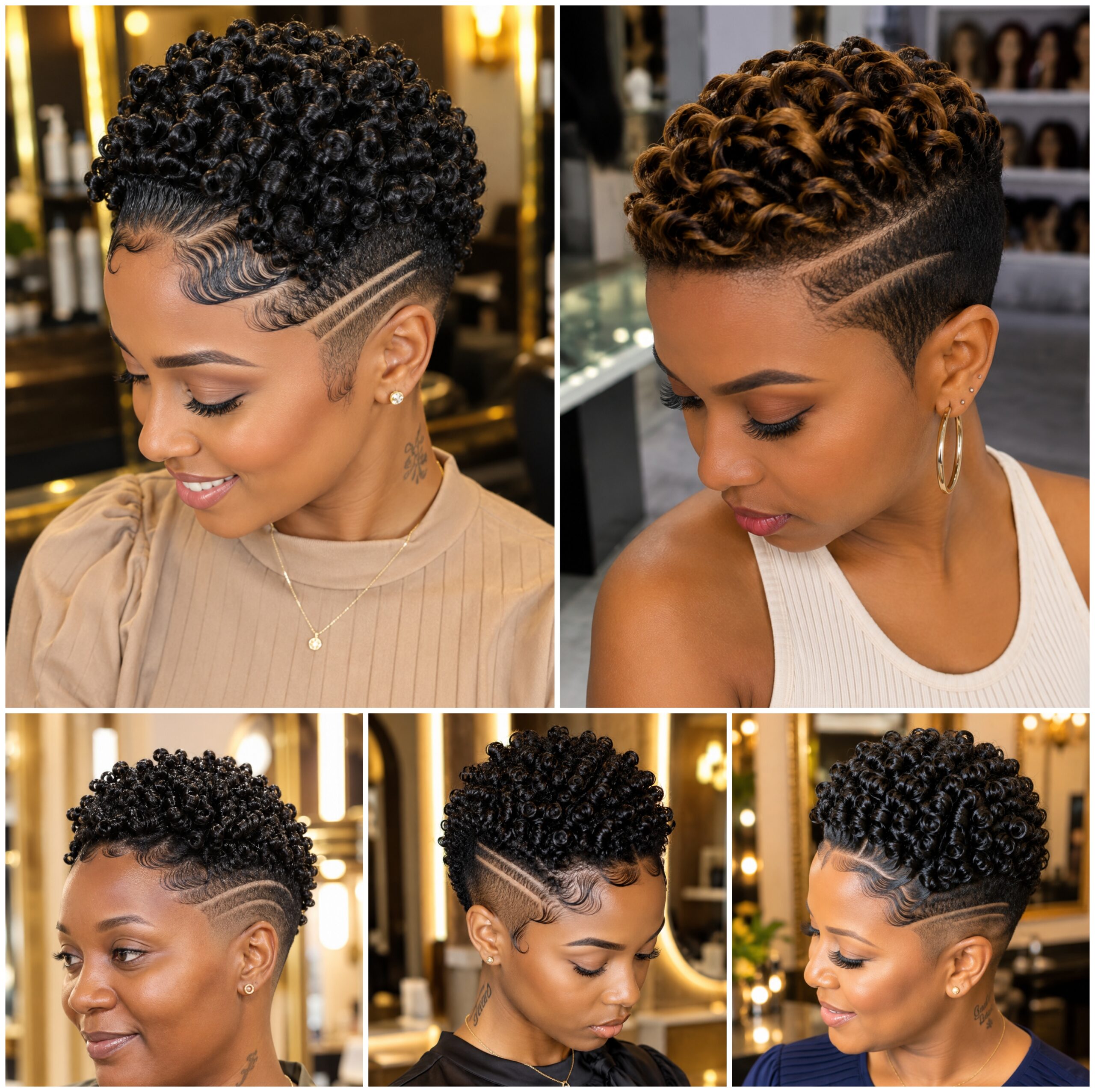 Glossy Finger Coil Pixie Cuts with Side Lines Glossy Finger Coil Pixie Cuts with Side Lines