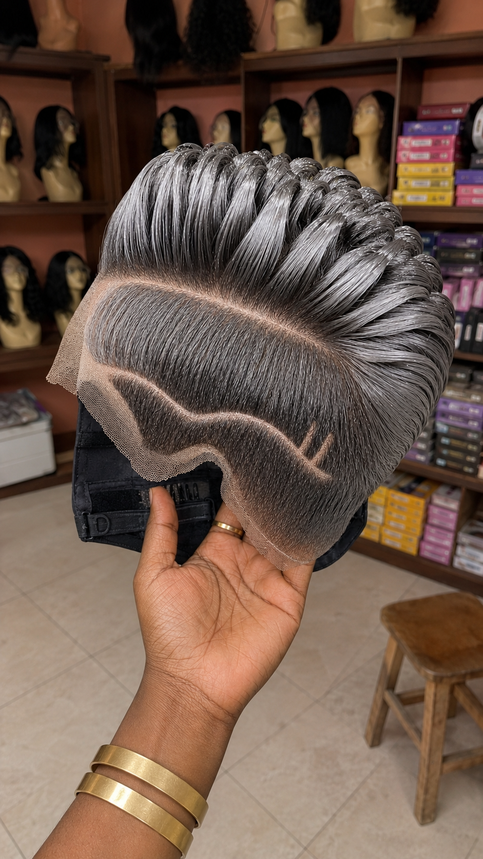 A Monochromatic Pewter Grey Pompadour Pixie Wig Shows Construction Precision Through Every Silver Ridge #AfricanTrendyFashionSCh A Monochromatic Pewter Grey Pompadour Pixie Wig Shows Construction Precision Through Every Silver Ridge #AfricanTrendyFashionSCh