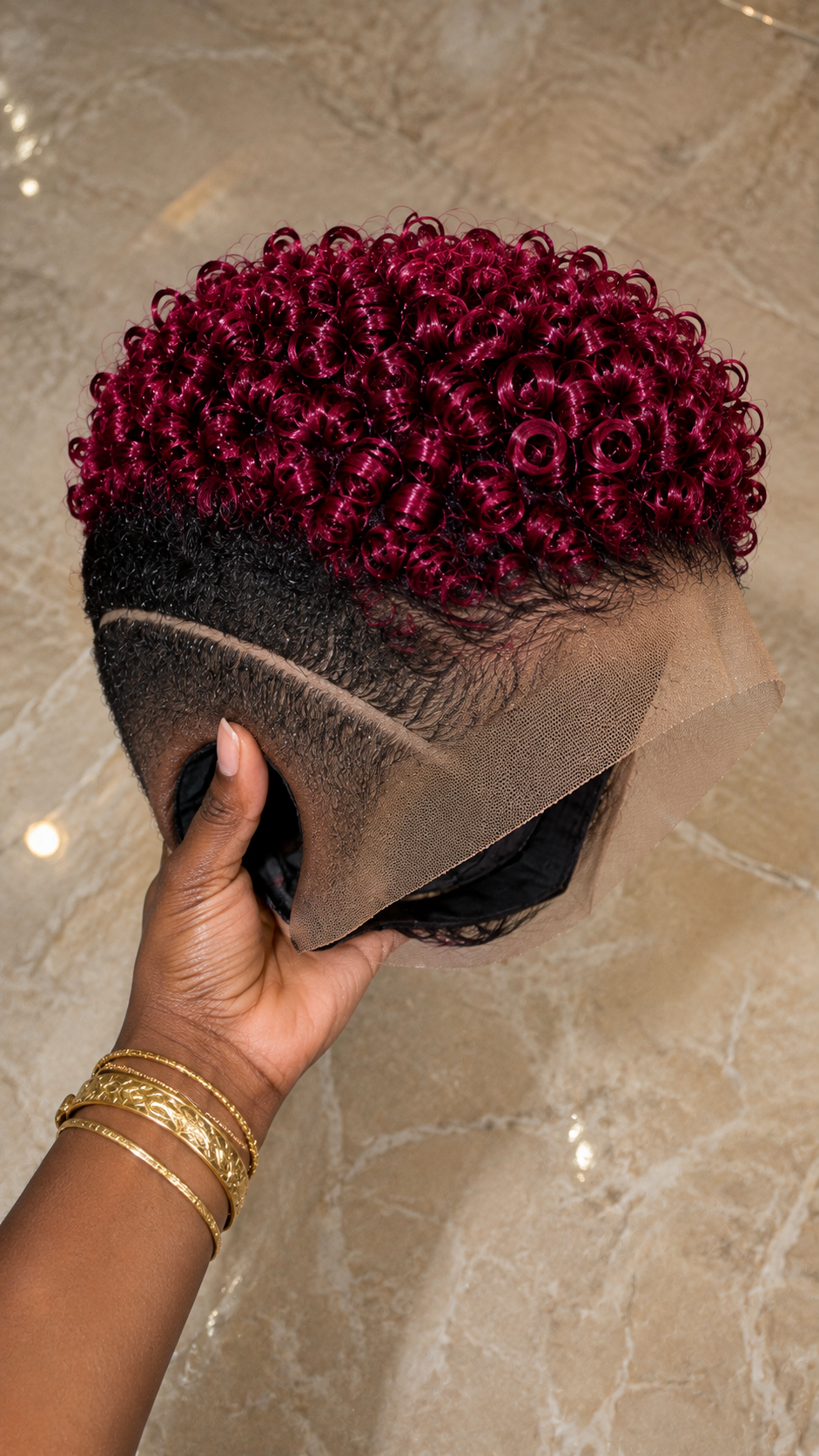 Where Should The Burgundy Color Stop On A Two-Tone Curly Pixie Wig? #StylistStudioMSCh Where Should The Burgundy Color Stop On A Two-Tone Curly Pixie Wig? #StylistStudioMSCh