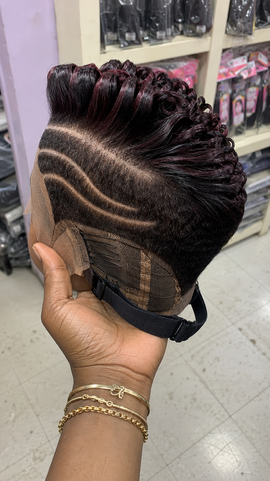 Triple Sweeping Wave Razor Channels Anchor A Merlot-Tipped Pompadour Pixie Wig #StayGlamHairstyleh Triple Sweeping Wave Razor Channels Anchor A Merlot-Tipped Pompadour Pixie Wig #StayGlamHairstyleh