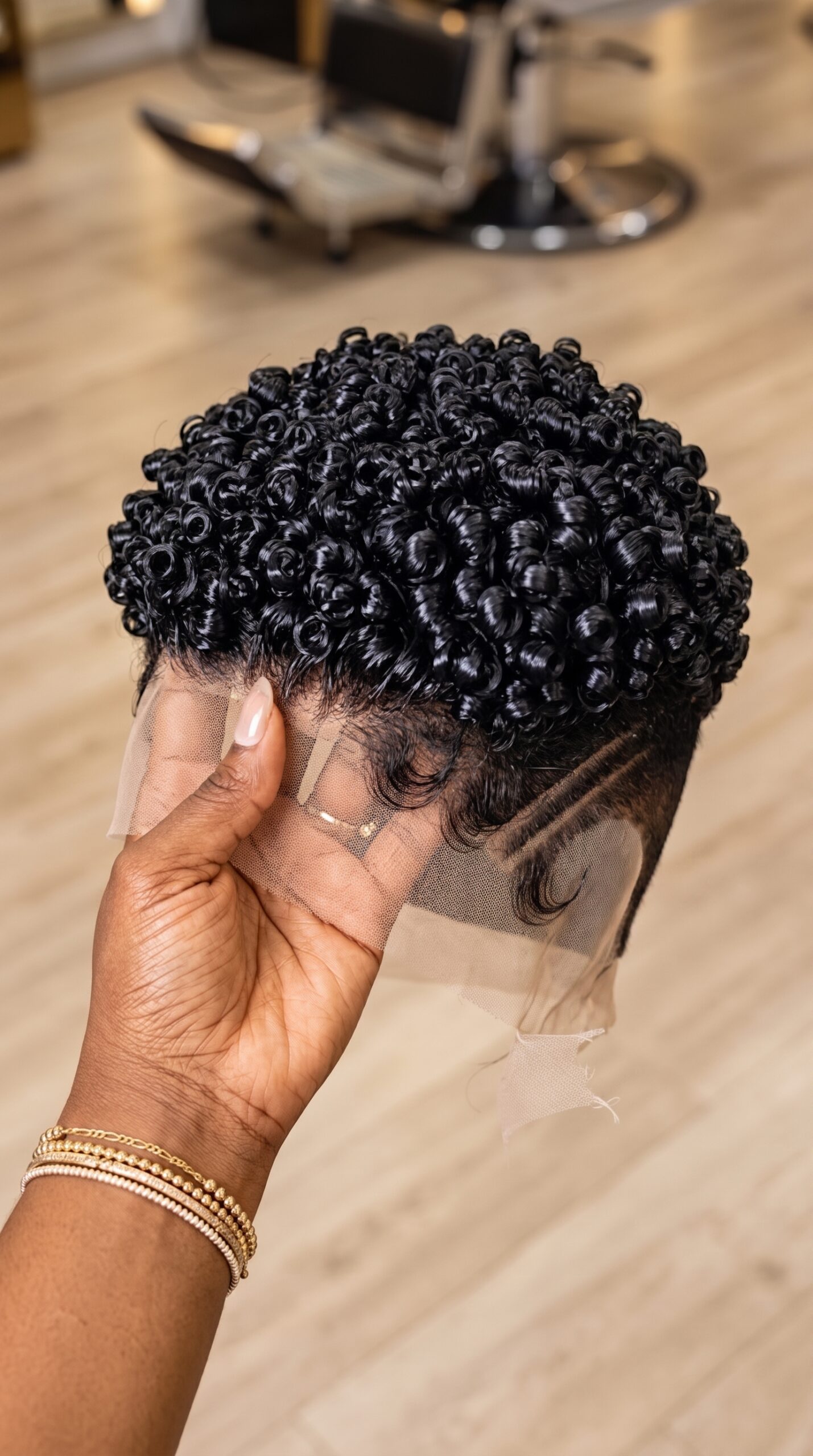 Anatomy Of A Hand-Crafted Jet Black Rosette Pin-Curl Pixie Wig With Double Razor Tracks And Raw HD Lace #natu