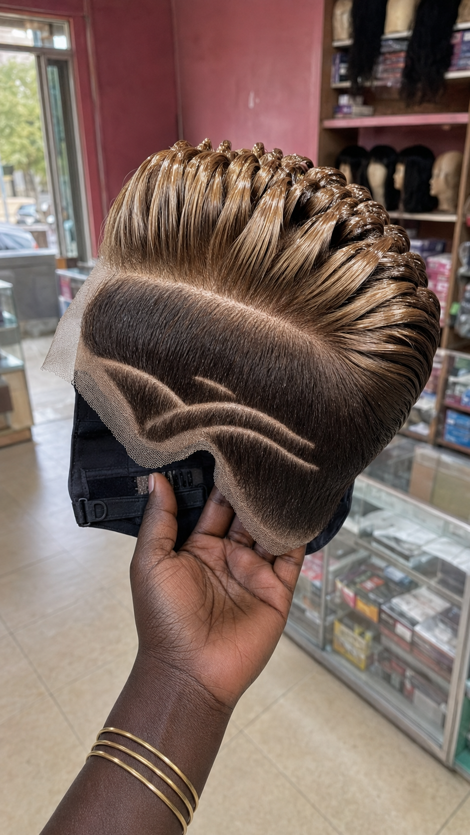 A Sculpted Geometric V-Arch Line Anchors A Honey-Caramel Pompadour Pixie Wig #stayglamsch A Sculpted Geometric V-Arch Line Anchors A Honey-Caramel Pompadour Pixie Wig #stayglamsch