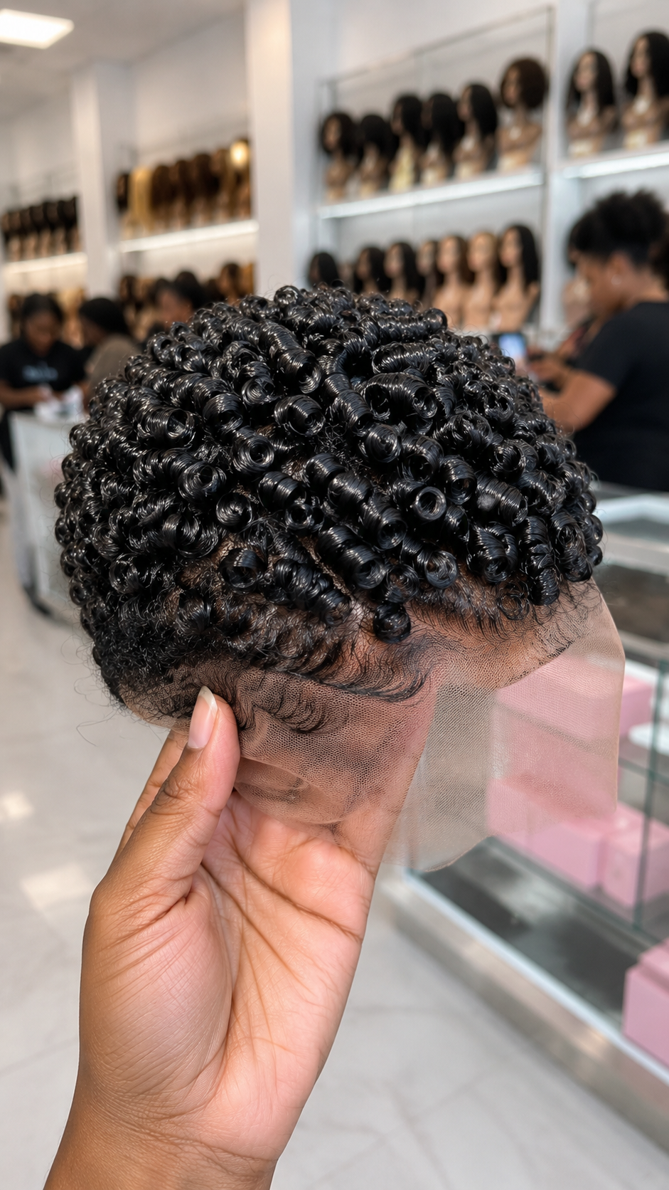 An All-Over Ringlet Crown Flow Directs Seamless Perimeter Lace Across An Uncarved Obsidian Pixie Wig #hwbh