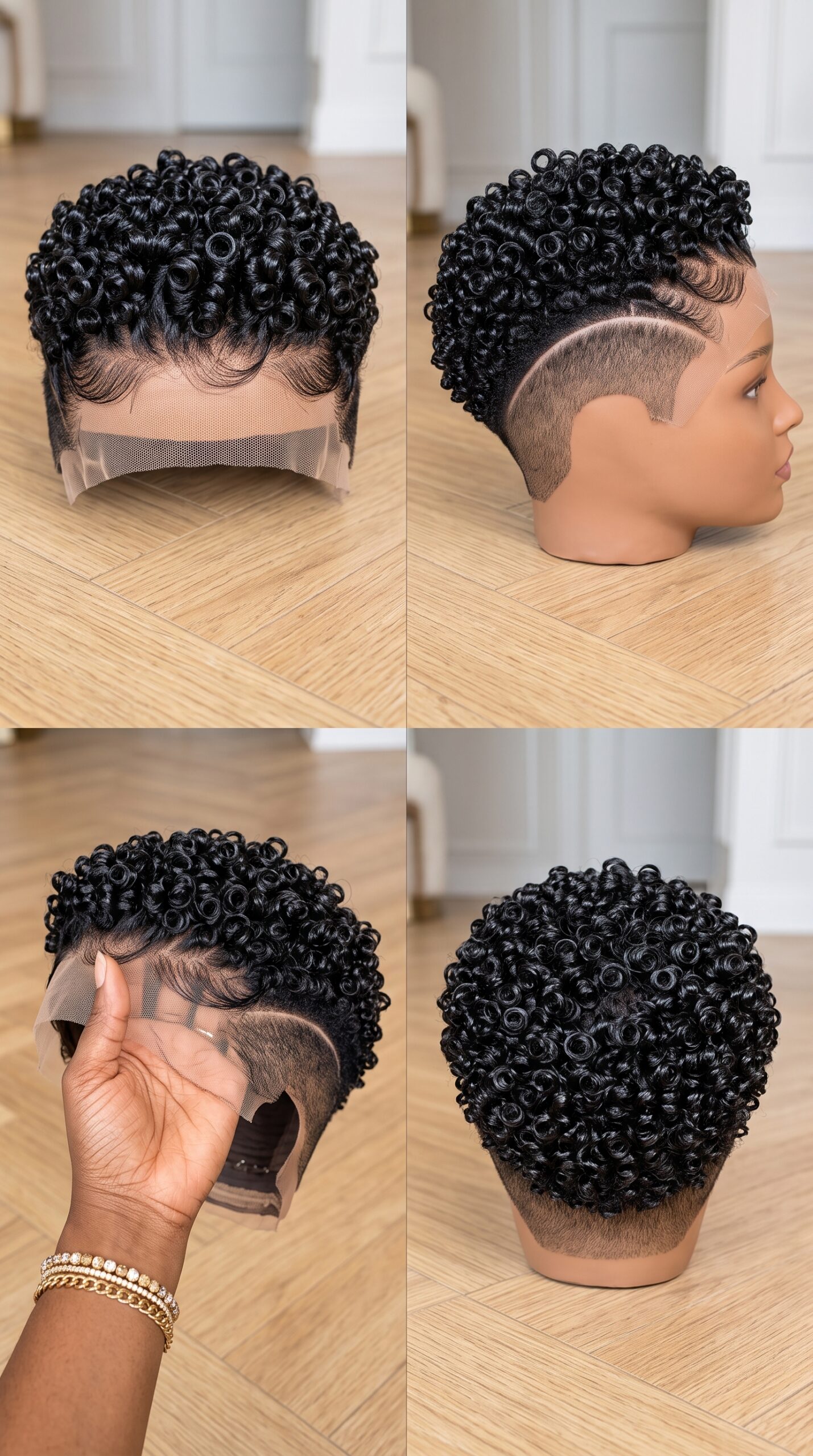 Complete 360 Breakdown Of A Jet Black Ringlet Pixie Wig With An Inset Temple Arch And Cutaway Ear Contour #bestki
