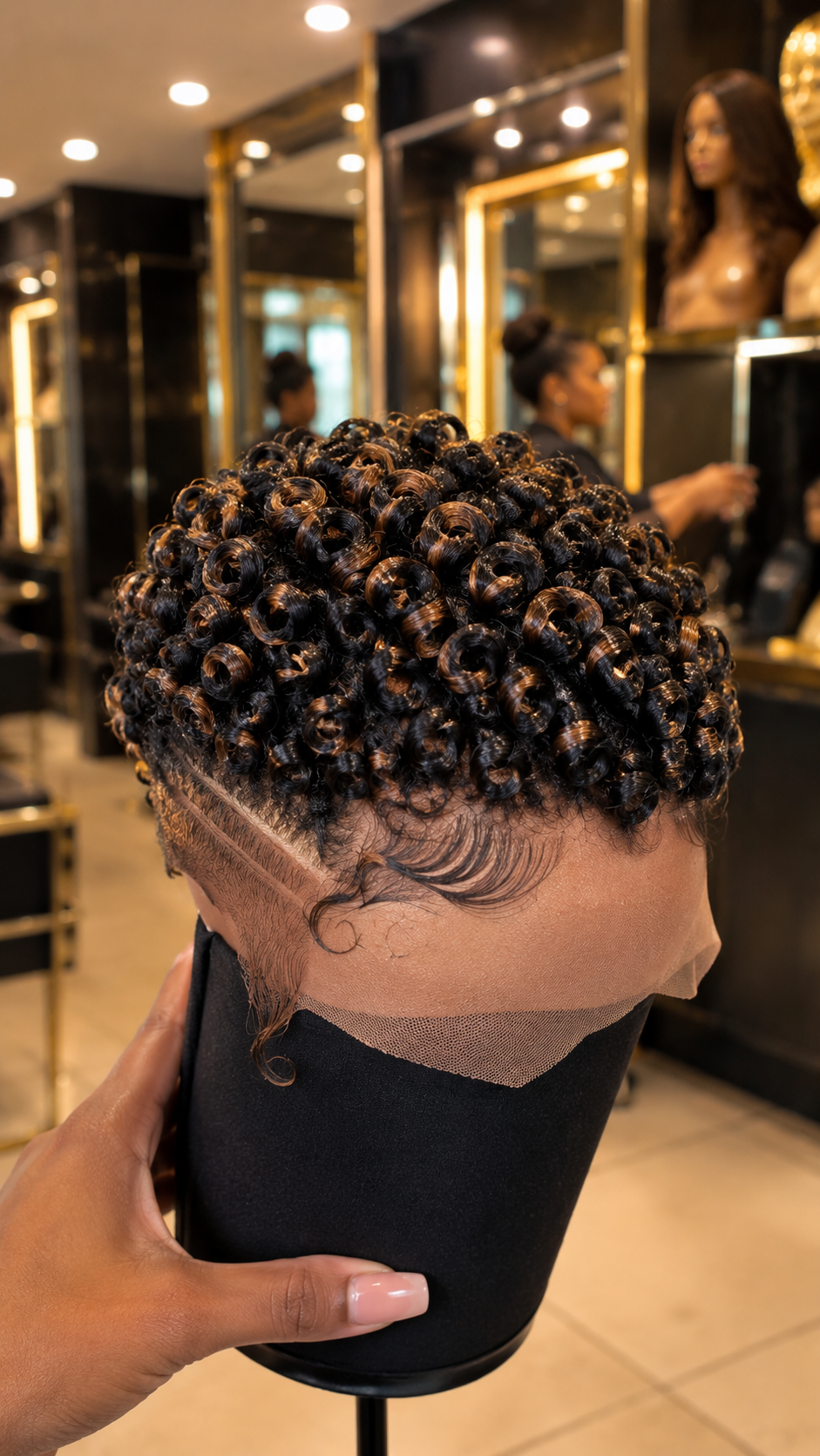 Dual Diagonal Razor Tracks Anchor A Honey Chestnut Balayage Rosette Pixie Wig Over A Precision Shadow Fade #stayh