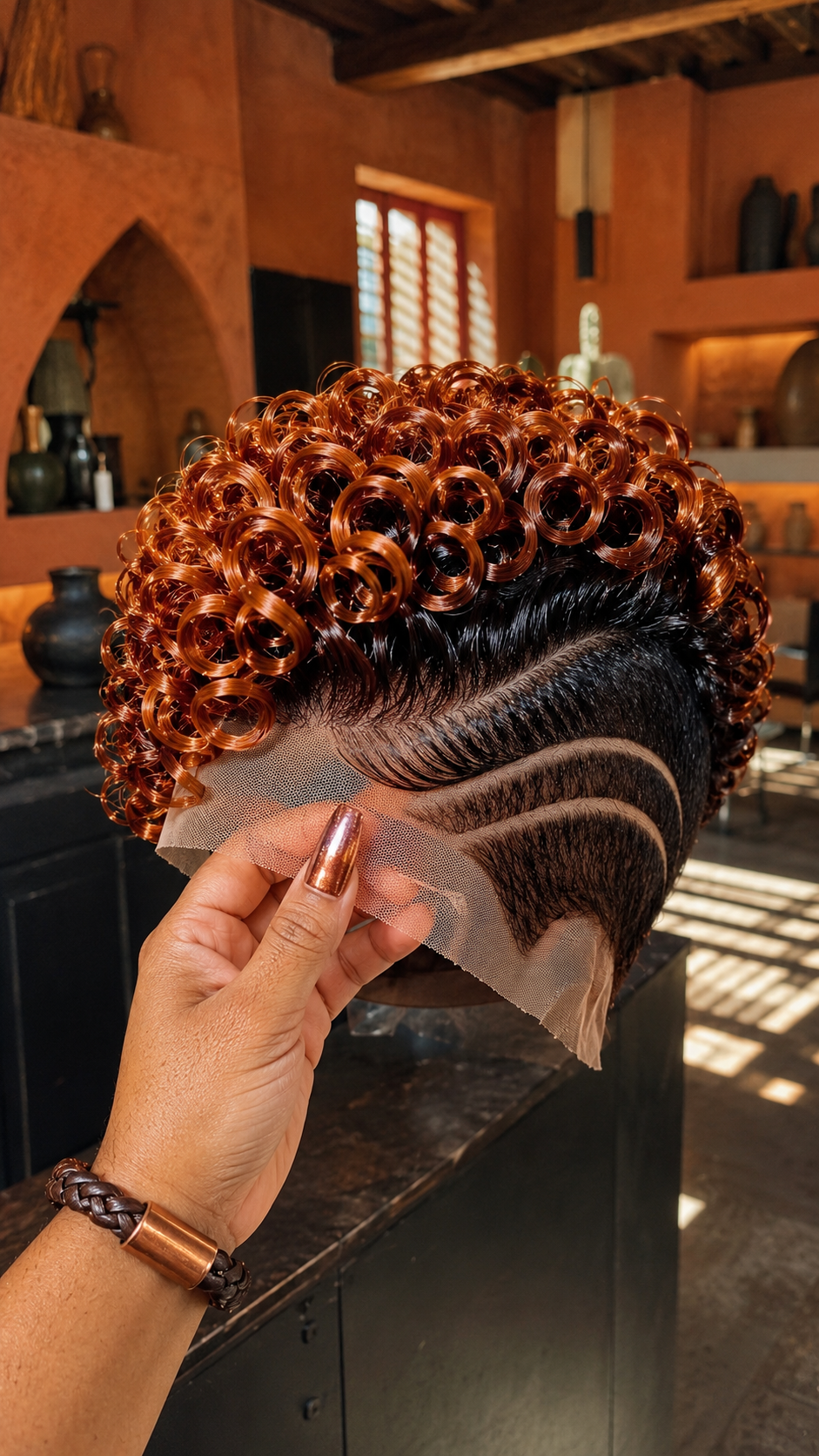 Where To Buy This Copper Ringlet Pixie Wig With Dual Razor Carved Temple Lines And Deep Espresso Roots #apd Where To Buy This Copper Ringlet Pixie Wig With Dual Razor Carved Temple Lines And Deep Espresso Roots #apd