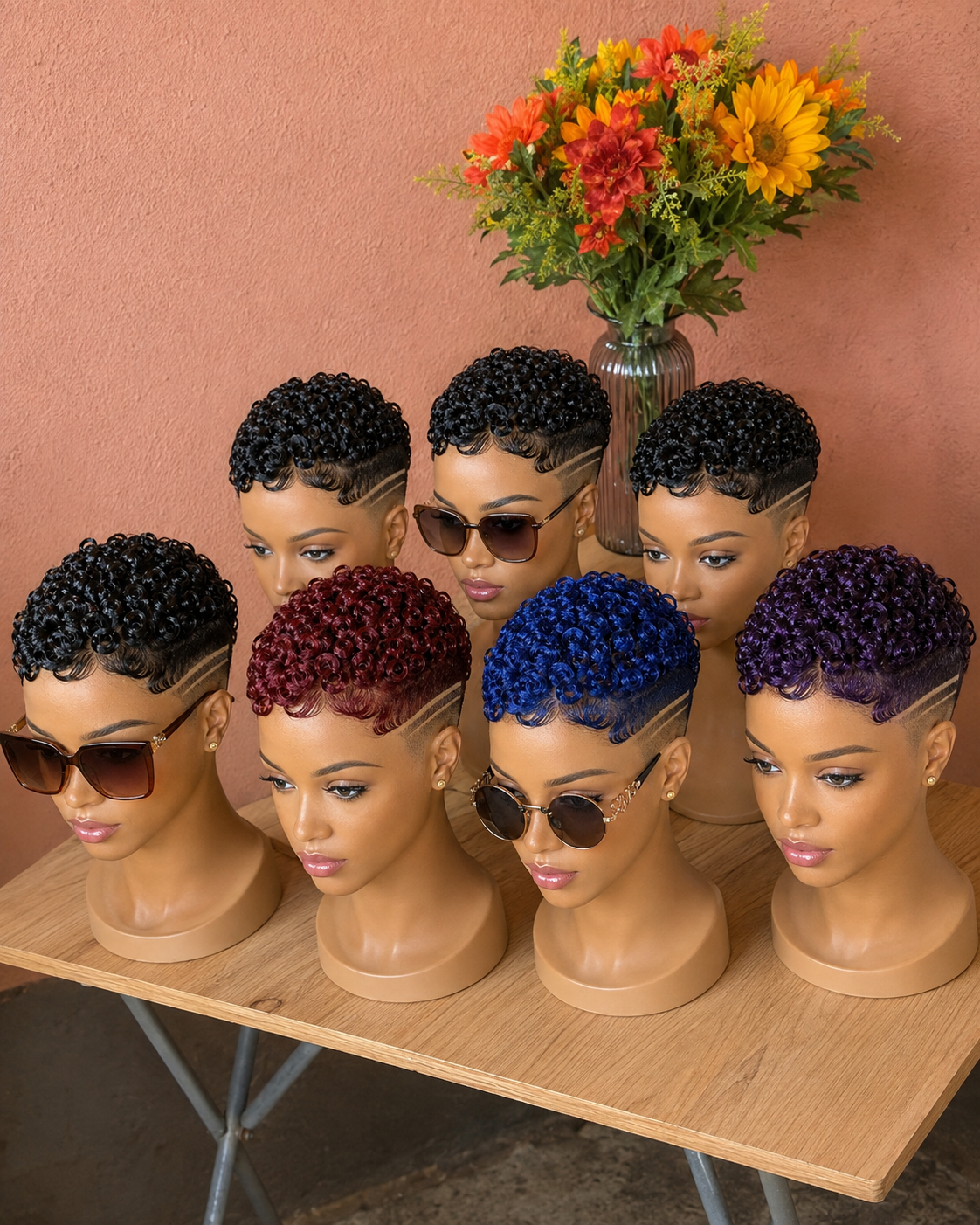 Dual Parallel Razor Tracks Divide A High Skin Fade From Wet-Look Ringlets Across Seven Pixie Colorways #braidsforwomen Dual Parallel Razor Tracks Divide A High Skin Fade From Wet-Look Ringlets Across Seven Pixie Colorways #braidsforwomen