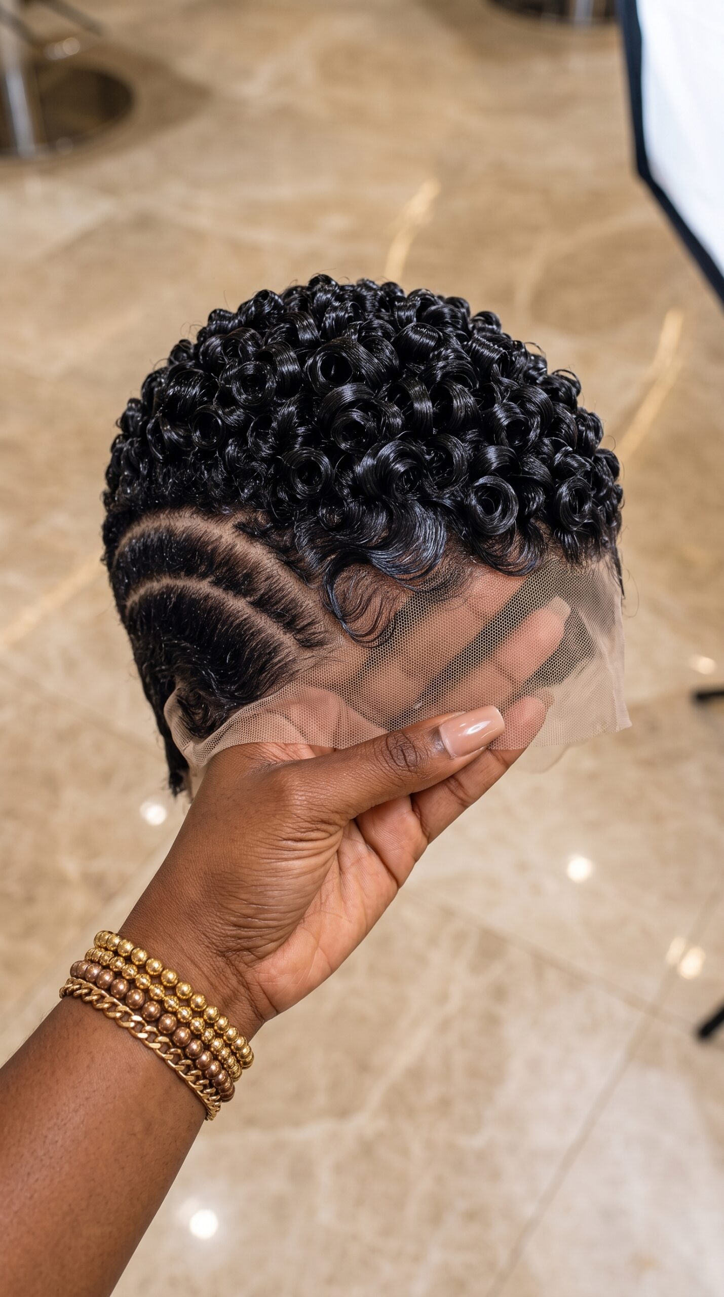 Quadruple Parallel Wave Channels Anchor A Wet-Look Ringlet Pixie Wig #hairstyleandfashionSC