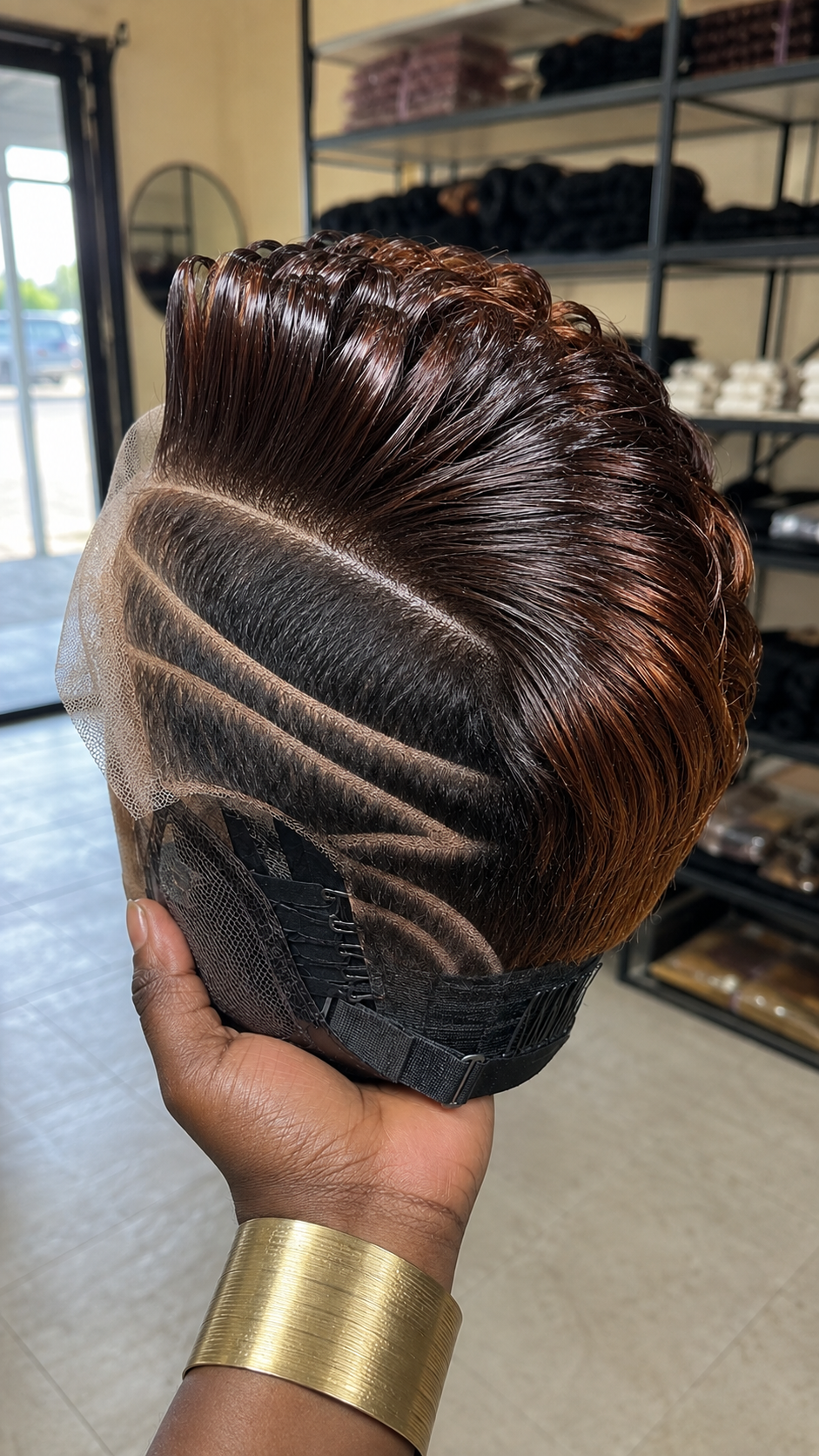 Multi-Track Chevron Razor Carving And Copper-Bronze Tipping Anchor An Architectural Pompadour Pixie Wig #StayGlamHairstyleh Multi-Track Chevron Razor Carving And Copper-Bronze Tipping Anchor An Architectural Pompadour Pixie Wig #StayGlamHairstyleh