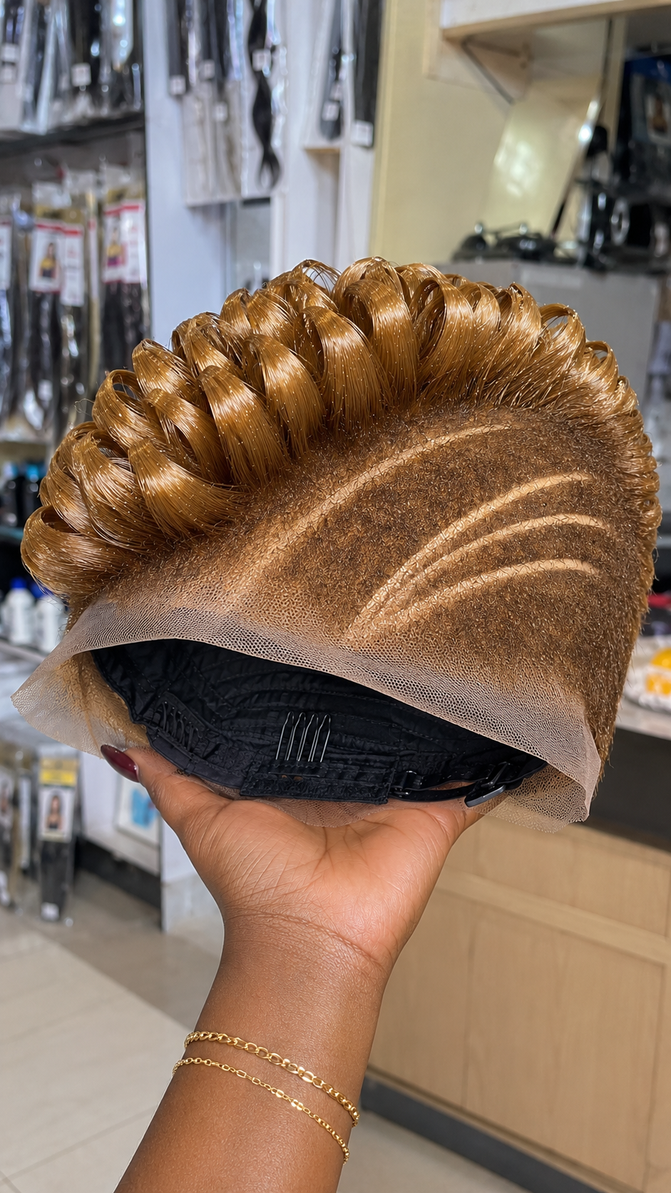 A Triple Curved Razor Track Channels Tension Across A Warm Honey Amber Pompadour Pixie Wig #braids.beautiess A Triple Curved Razor Track Channels Tension Across A Warm Honey Amber Pompadour Pixie Wig #braids.beautiess