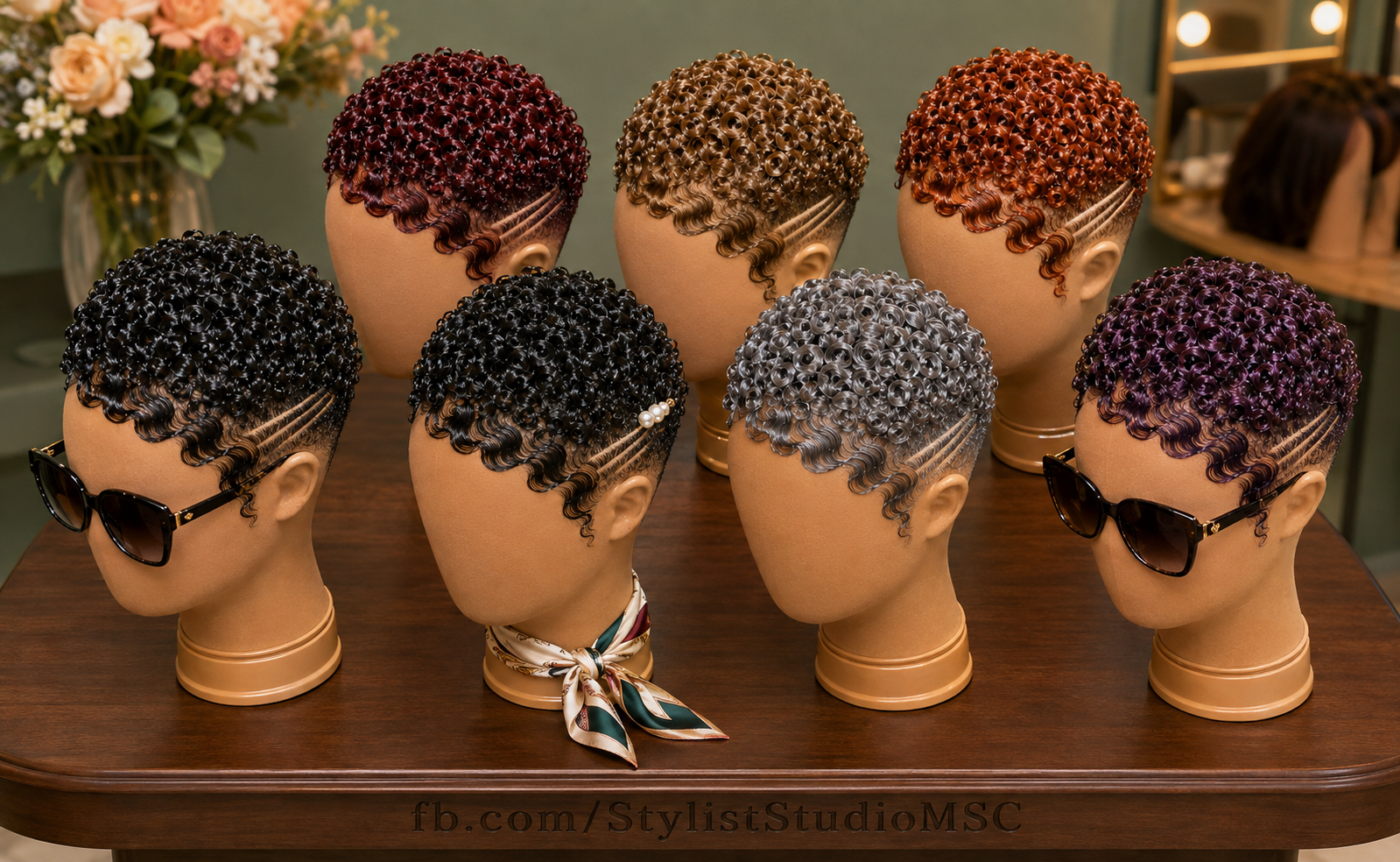A Seven-Shade Display Proves How Geometric Fade Carving Adapts Across Ringlet Pixie Wigs #StylistStudioMSC