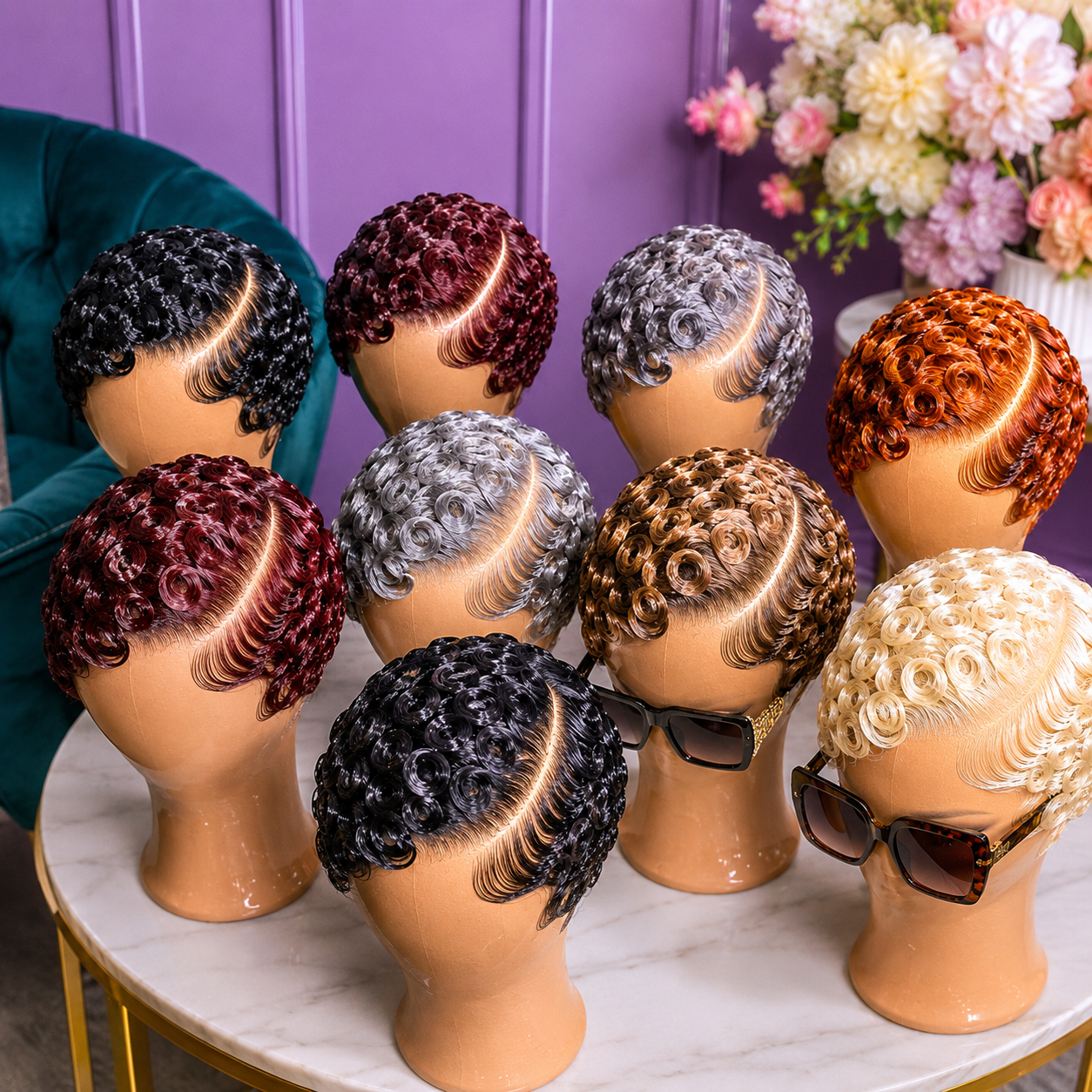 Where To Buy This Multi-Color Ringlet Pixie Wig Collection With Side-Part Waves And Silver Chrome Shades #hwb