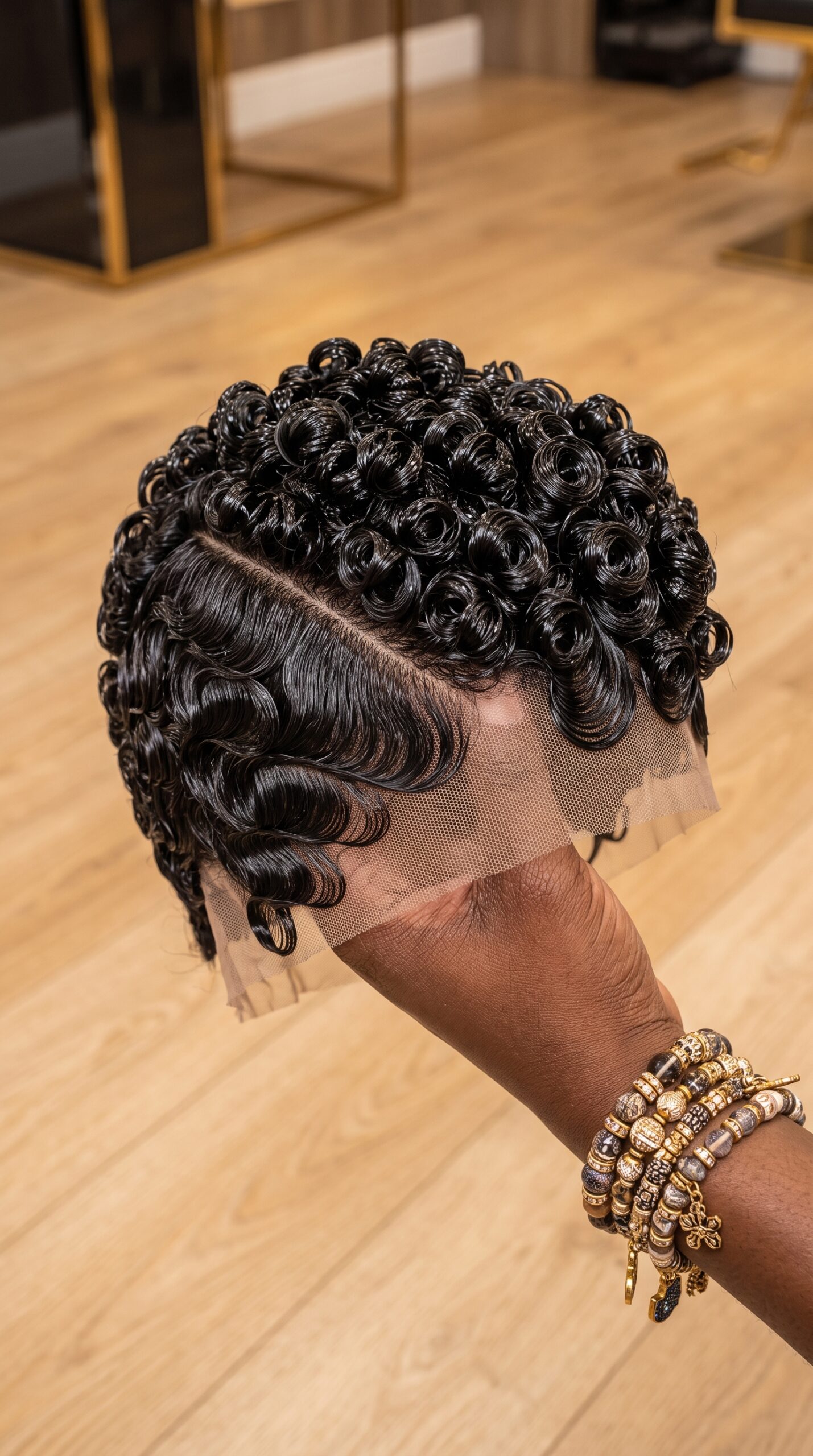 Sculpted Wet-Look Finger Waves Blend Seamlessly Into Hollow Spiral Pin Curls On A Jet-Black Pixie Wig #haircutsforwomens
