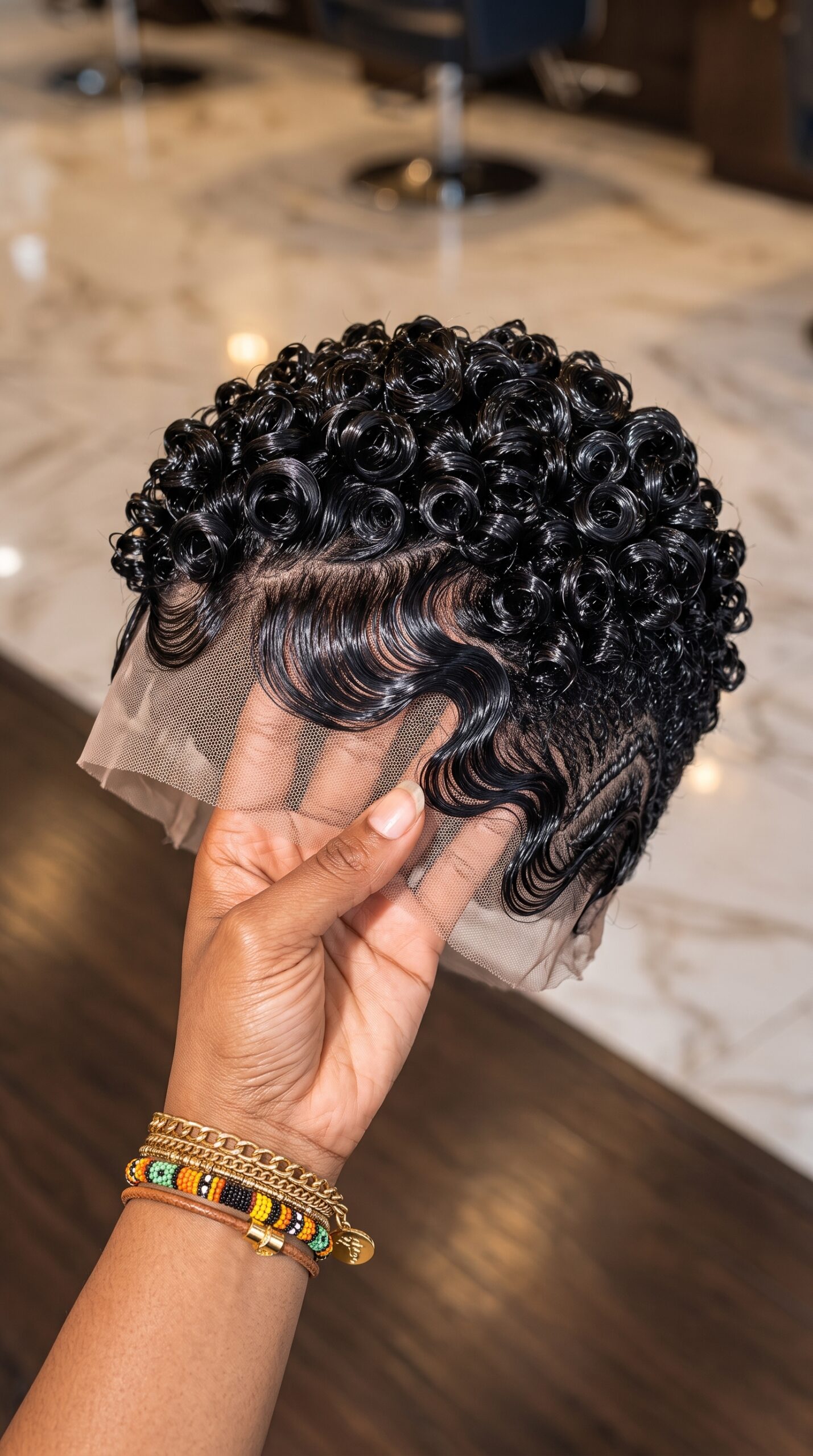 Sculpted S-Wave Forehead Bangs Anchor A Concentric Pin Curl Pixie Wig #hairstyleandfashionSC