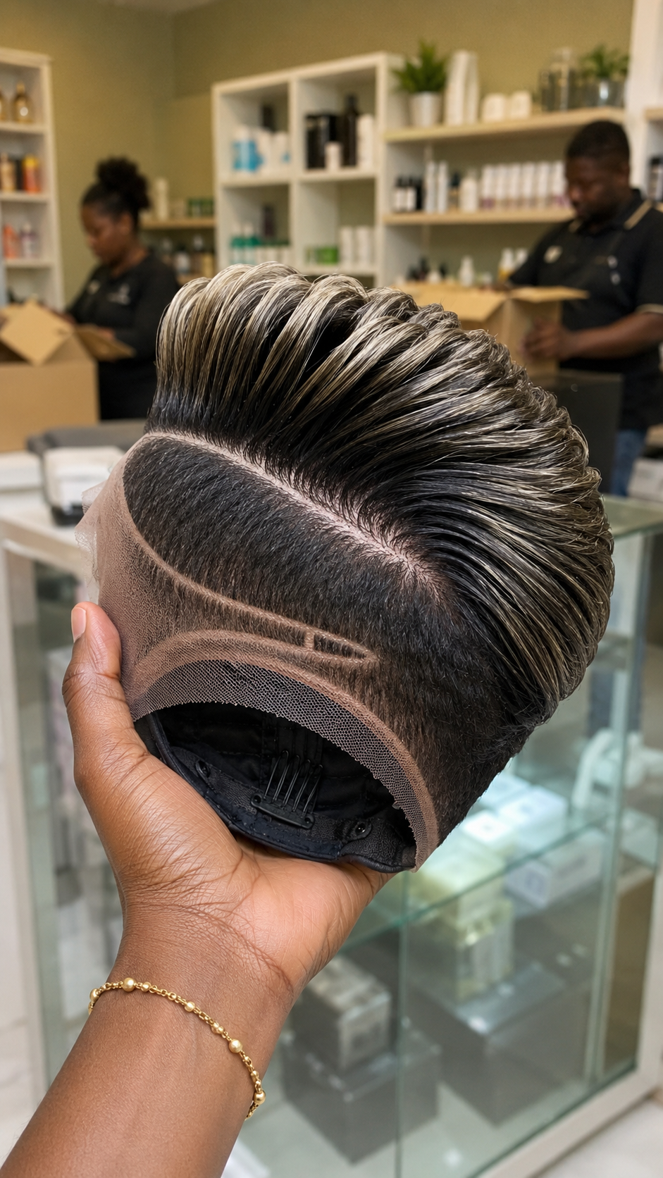 A Sculpted Ash-Blonde Pompadour Crest Combines With An Inset Razor Line On An Undercut Pixie Wig #yourfashionassistanth A Sculpted Ash-Blonde Pompadour Crest Combines With An Inset Razor Line On An Undercut Pixie Wig #yourfashionassistanth