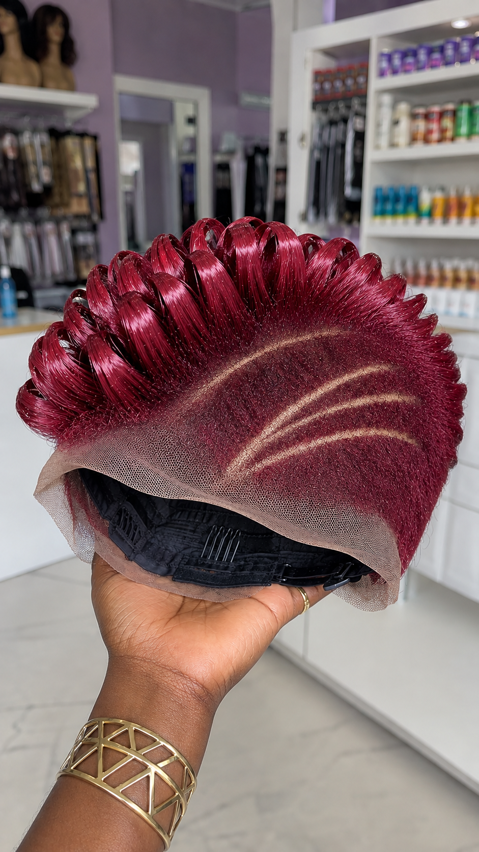Triple Curved Razor Channels Anchor An Architectural Monochromatic Burgundy Crest Undercut #stayglamsch