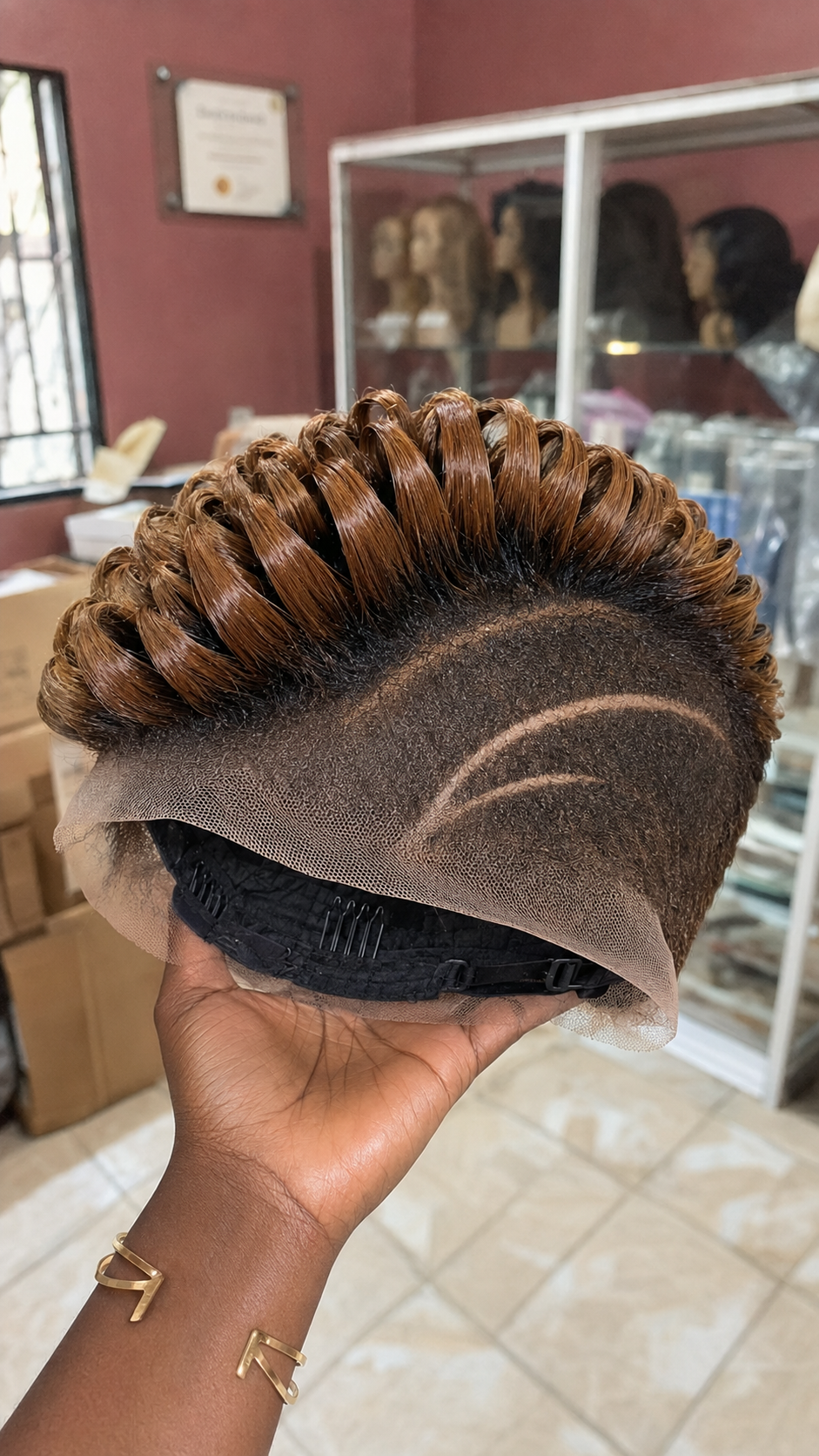 Dual Curved Razor Channels Anchor A Warm Caramel Crest On An Undercut Pixie Wig #hairstyleandfashionSCh Dual Curved Razor Channels Anchor A Warm Caramel Crest On An Undercut Pixie Wig #hairstyleandfashionSCh