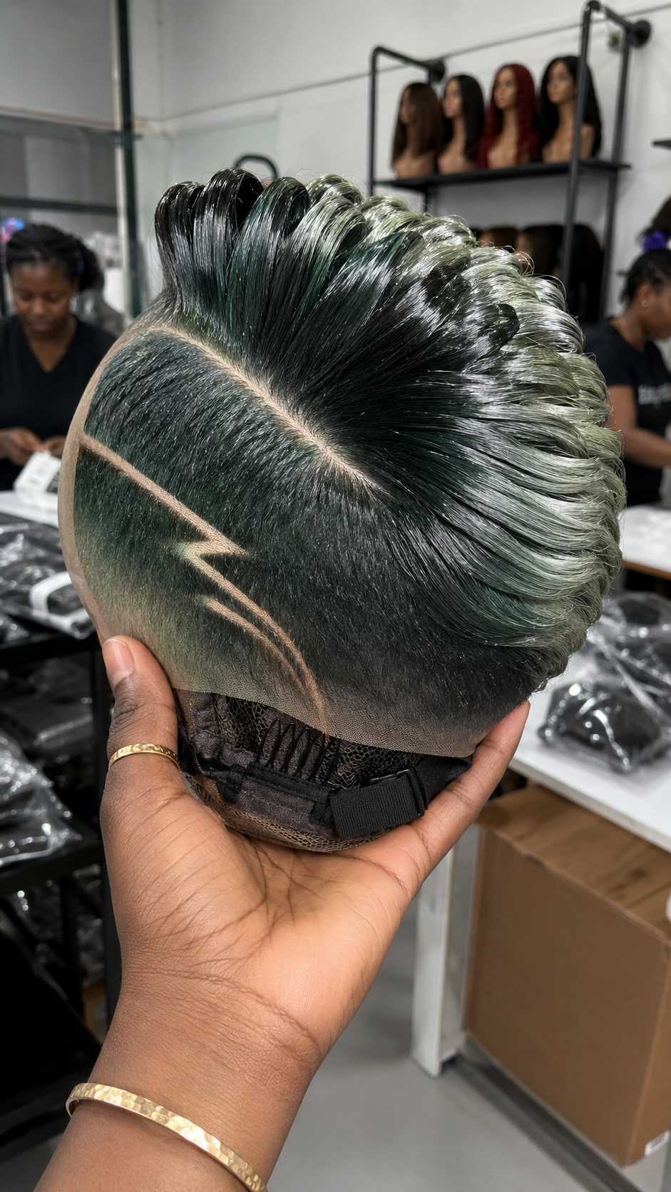 Emerald To Sage Lightning Track Carving Defines A High-Contrast Undercut Pixie Wig #hairstyleandfashionSCh Emerald To Sage Lightning Track Carving Defines A High-Contrast Undercut Pixie Wig #hairstyleandfashionSCh