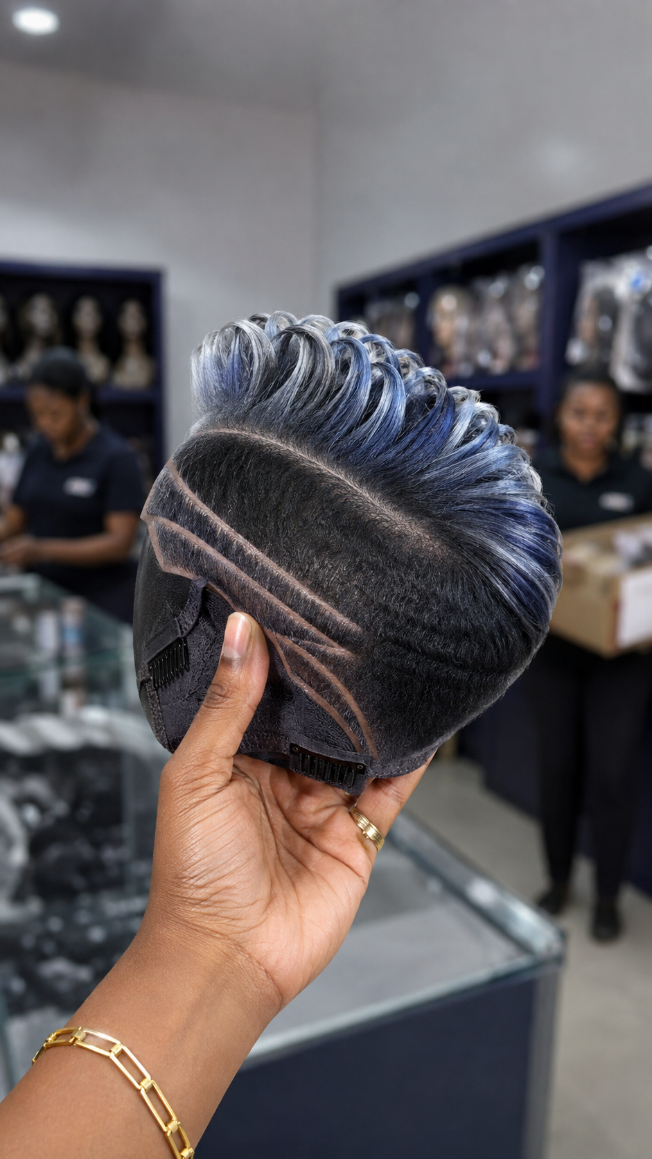 Geometric Razor Carving And Frosted Blue Tipping Anchor A Sculpted Undercut Pixie Wig #africanprintdesignersh Geometric Razor Carving And Frosted Blue Tipping Anchor A Sculpted Undercut Pixie Wig #africanprintdesignersh