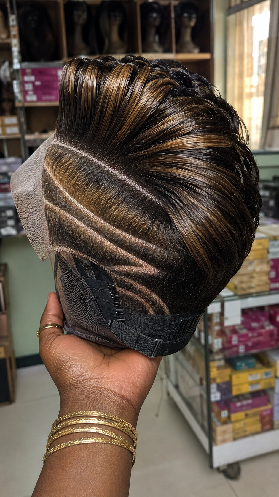 Multi-Track Chevron Razor Carving And Honey-Bronze Balayage Anchor An Architectural Pompadour Pixie Wig #StylistStudioMSCh Multi-Track Chevron Razor Carving And Honey-Bronze Balayage Anchor An Architectural Pompadour Pixie Wig #StylistStudioMSCh