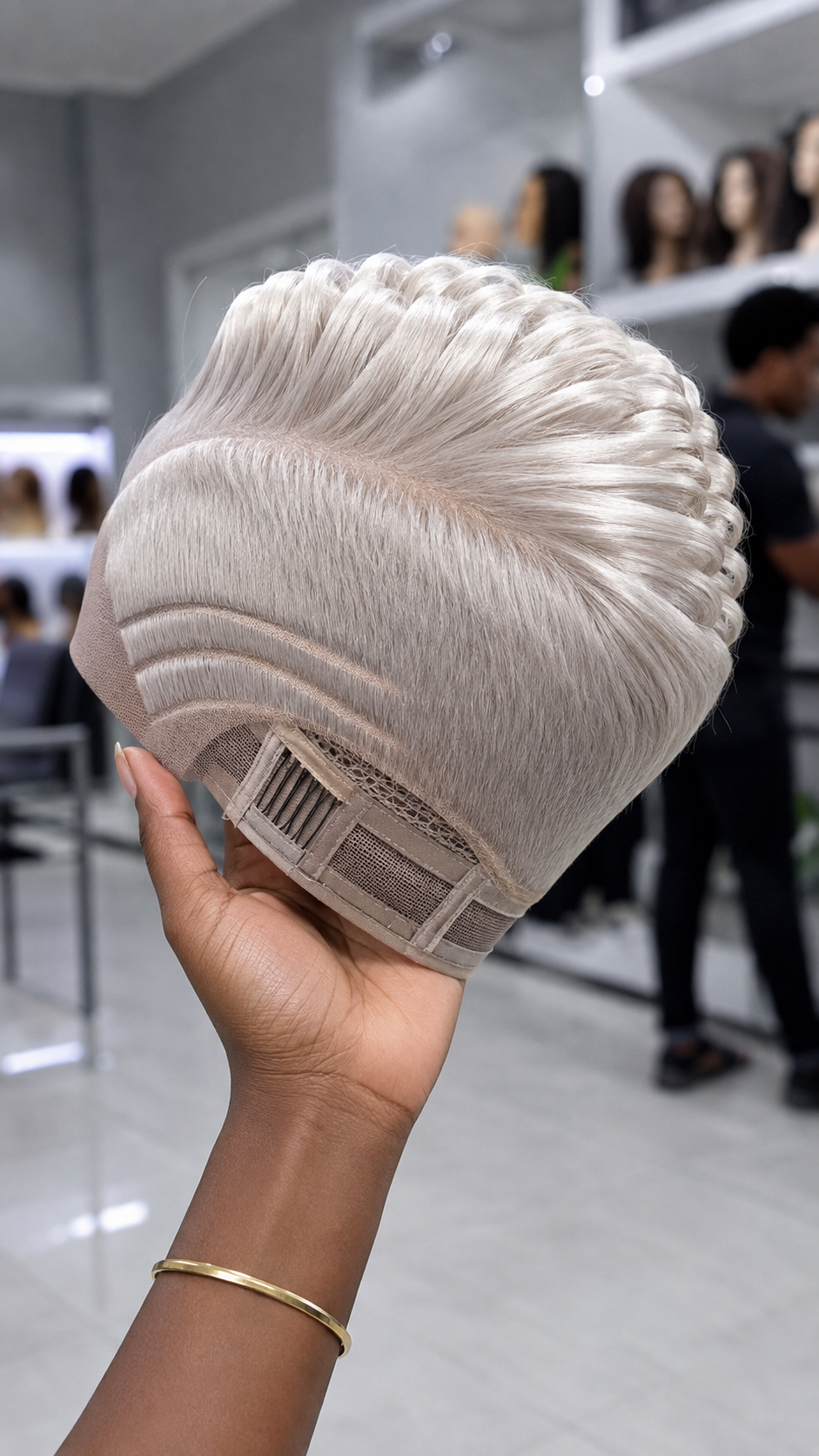 Monochromatic Platinum Blonde Toning Highlights The Sculpted Ridges On A Carved Pompadour Pixie Wig #StylistStudioMSCh Monochromatic Platinum Blonde Toning Highlights The Sculpted Ridges On A Carved Pompadour Pixie Wig #StylistStudioMSCh