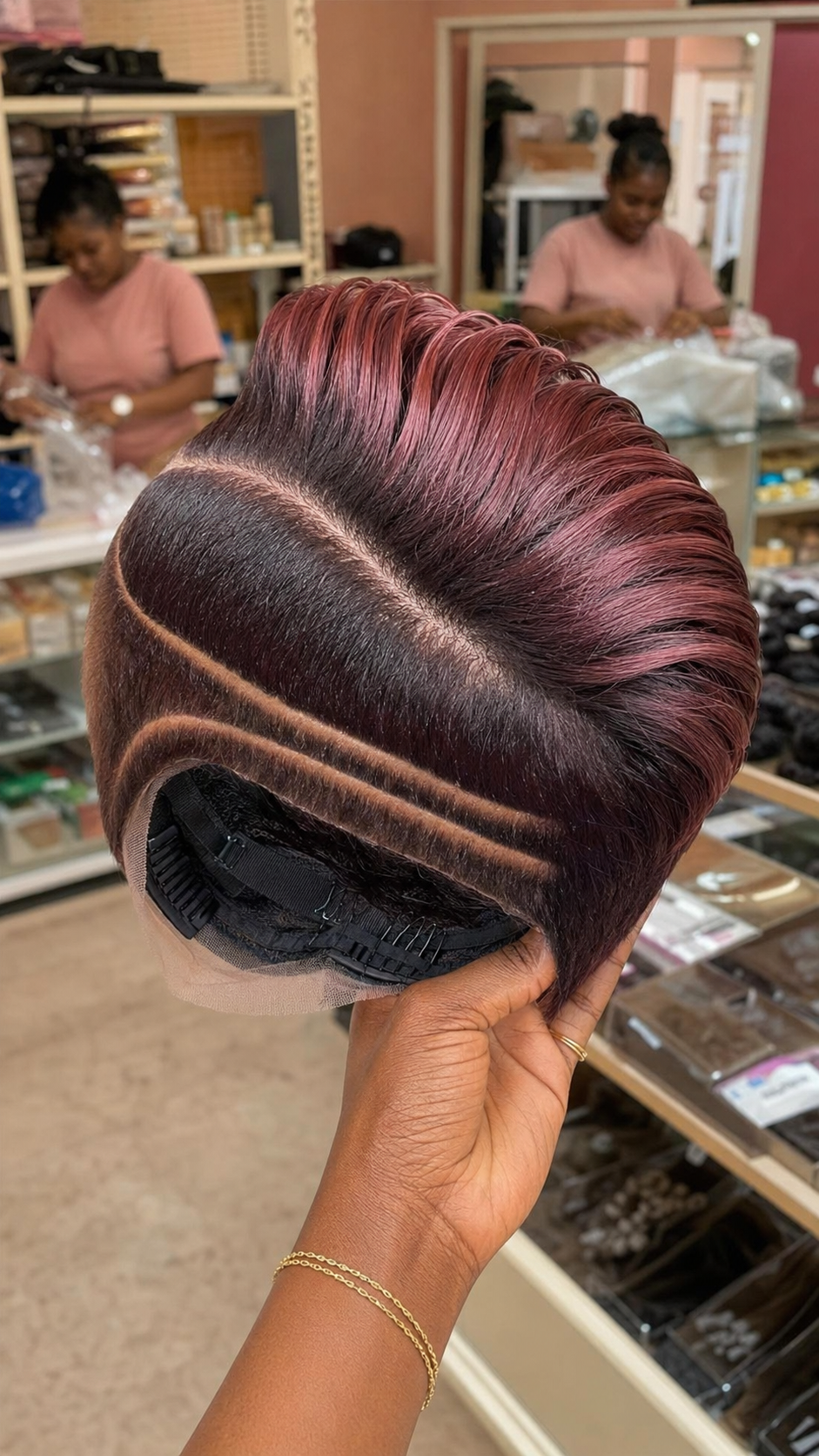 Dusty Rose Bronze Tipping Highlights The Ridge Geometry On A Sculpted Undercut Pixie Wig #AfricanTrendyFashionSCh Dusty Rose Bronze Tipping Highlights The Ridge Geometry On A Sculpted Undercut Pixie Wig #AfricanTrendyFashionSCh