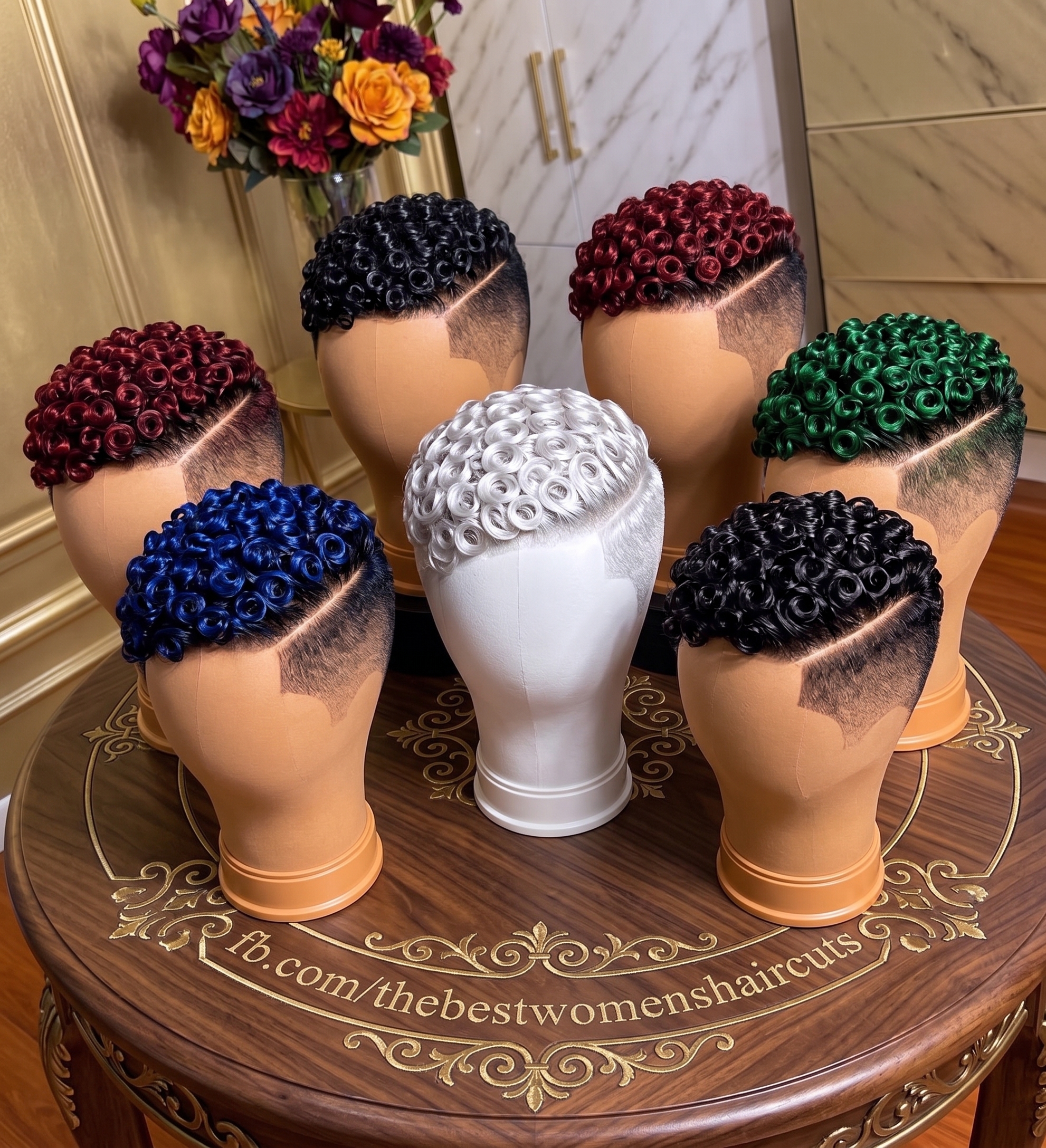 A Clean Diagonal Parting Seam Isolates Concentric Rosette Pin Curls Over An Uncarved Low Fade Across Seven Colorways #the A Clean Diagonal Parting Seam Isolates Concentric Rosette Pin Curls Over An Uncarved Low Fade Across Seven Colorways #the