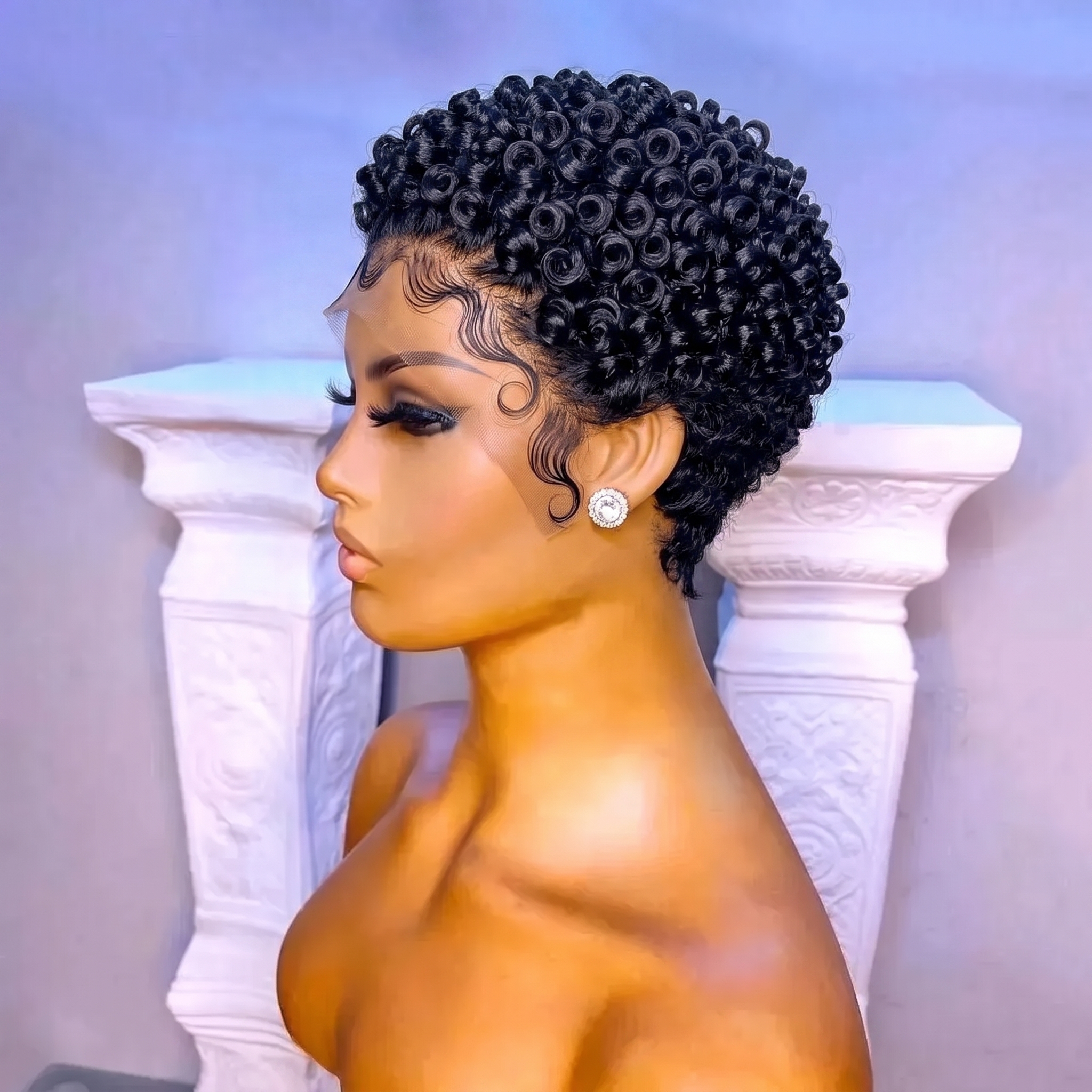 Where To Buy This Jet Black Pin-Curl Pixie Wig With S-Curve Baby Hair Waves And Tapered Neckline #bc