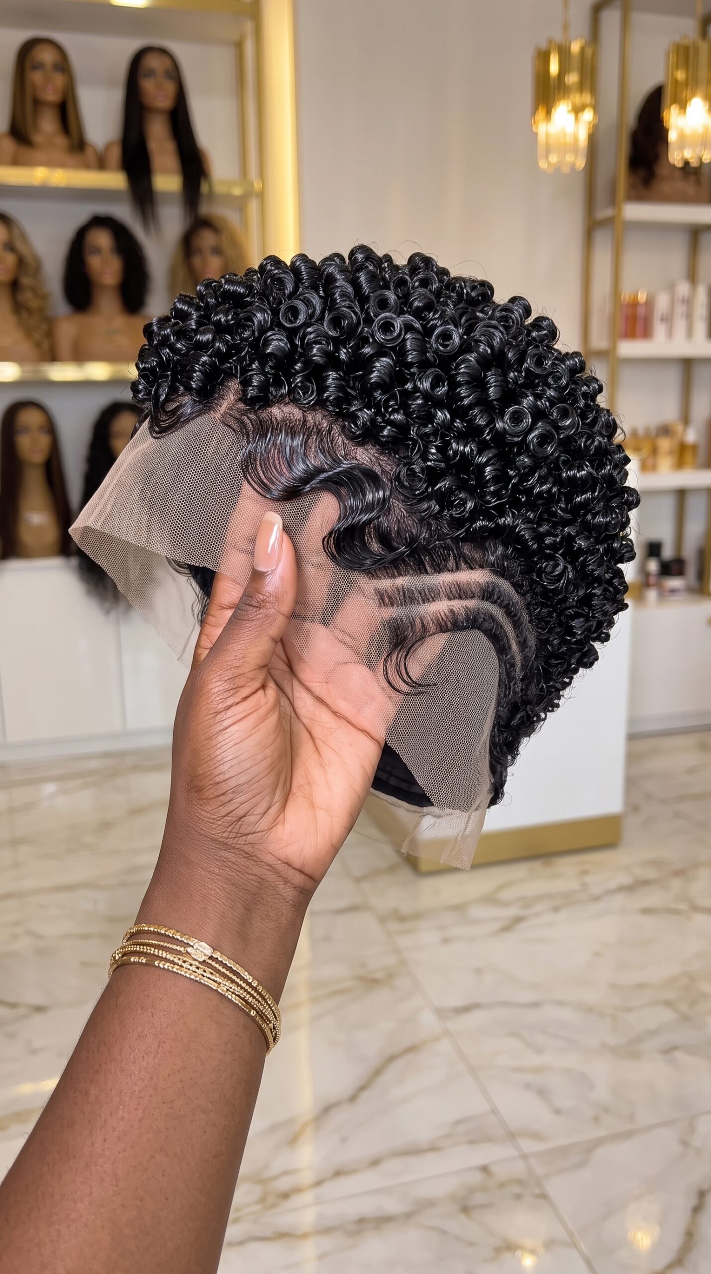 An S-Wave Perimeter Loop Connects Sculpted Rosette Coils Across A Dual-Carved Pixie Wig #BestFashionDesignsSC An S-Wave Perimeter Loop Connects Sculpted Rosette Coils Across A Dual-Carved Pixie Wig #BestFashionDesignsSC