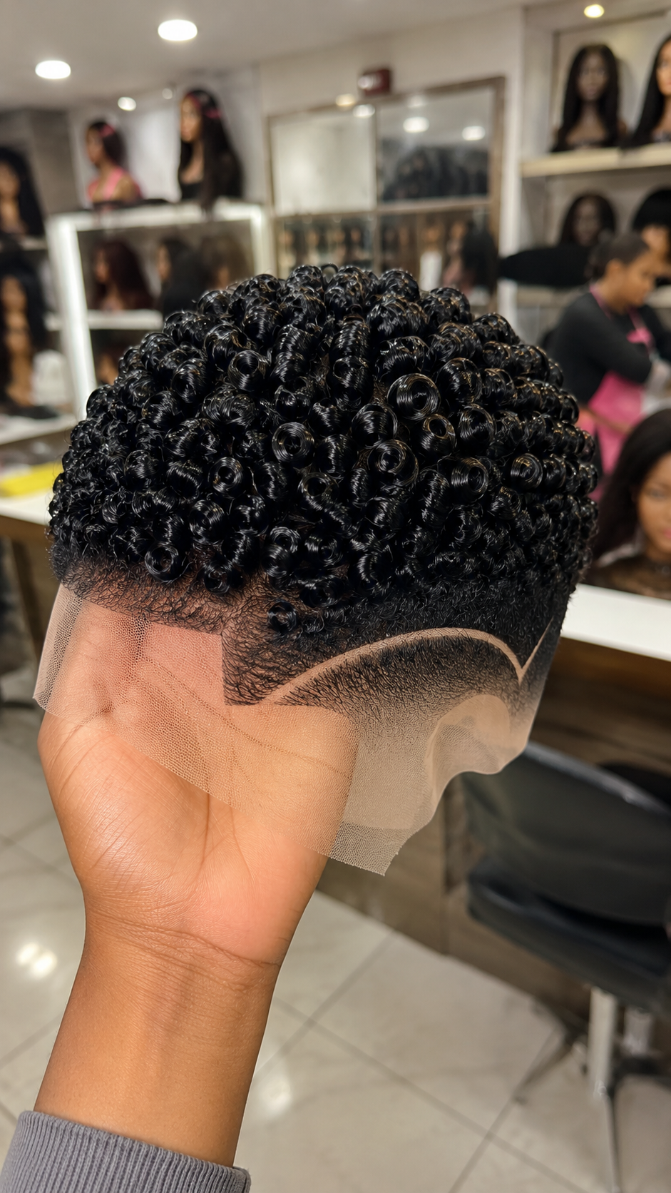 Where To Buy This Jet Black Finger Coil Pixie Wig With An Inset Temple Arch And Raw HD Lace Frontal #stayh